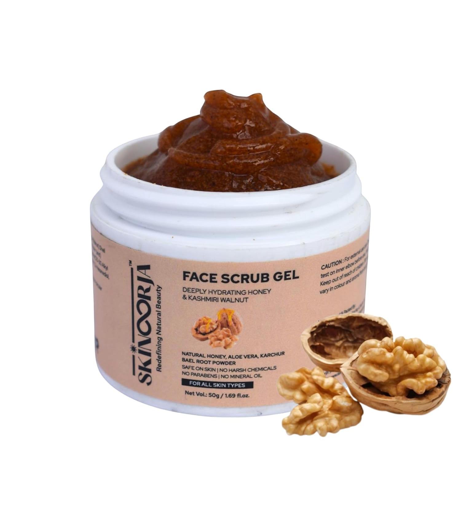 BEMT Face Scrub Gel with Honey & Kashmiri Walnut | Gentle Exfoliating & Nourishing Formula with Aloe Vera Karchur & Bael Root | No Parabens No Mineral Oil | Suitable for All Skin Types | 50g - Buy Online on GoSupps.com
