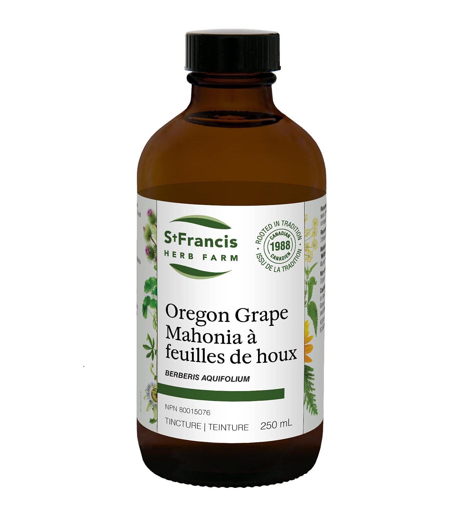 St Francis Herb Farm Oregon Grape Tincture | Used to Treat Skin Conditions like Psoriasis Acne and Eczema | Used to Treat Constipation | Organic | Made in Canada | Gluten Free | (250ml) - Buy Online on GoSupps.com