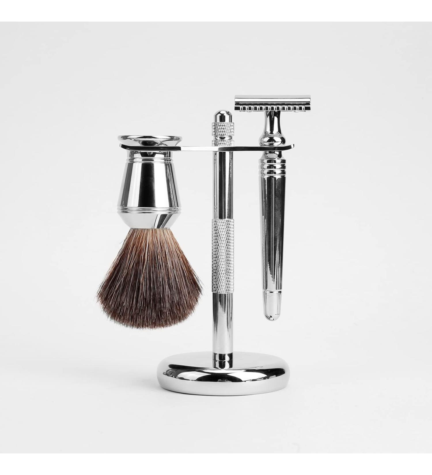 CSB Handmade Badger Hair Shaving Brush Set | Double Edge Safety Razor & Chrome Stand | 10 Blades Included | Premium Shaving Supplies - Buy Online on GoSupps.com