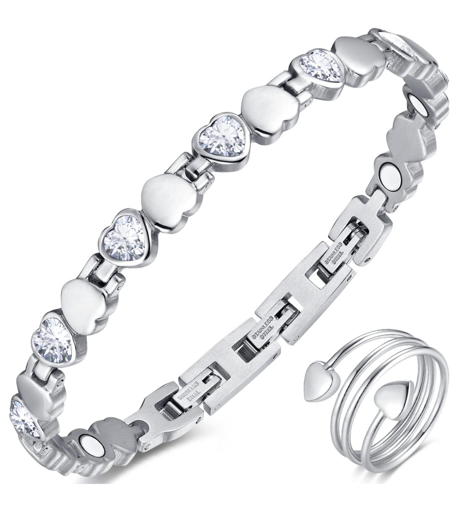 Vicmag Magnetic Bracelet for Women - Titanium Steel Brazaletes | Adjustable with Removal Tool | Silver Love Heart Design | Gift Box Included - Buy Online on GoSupps.com