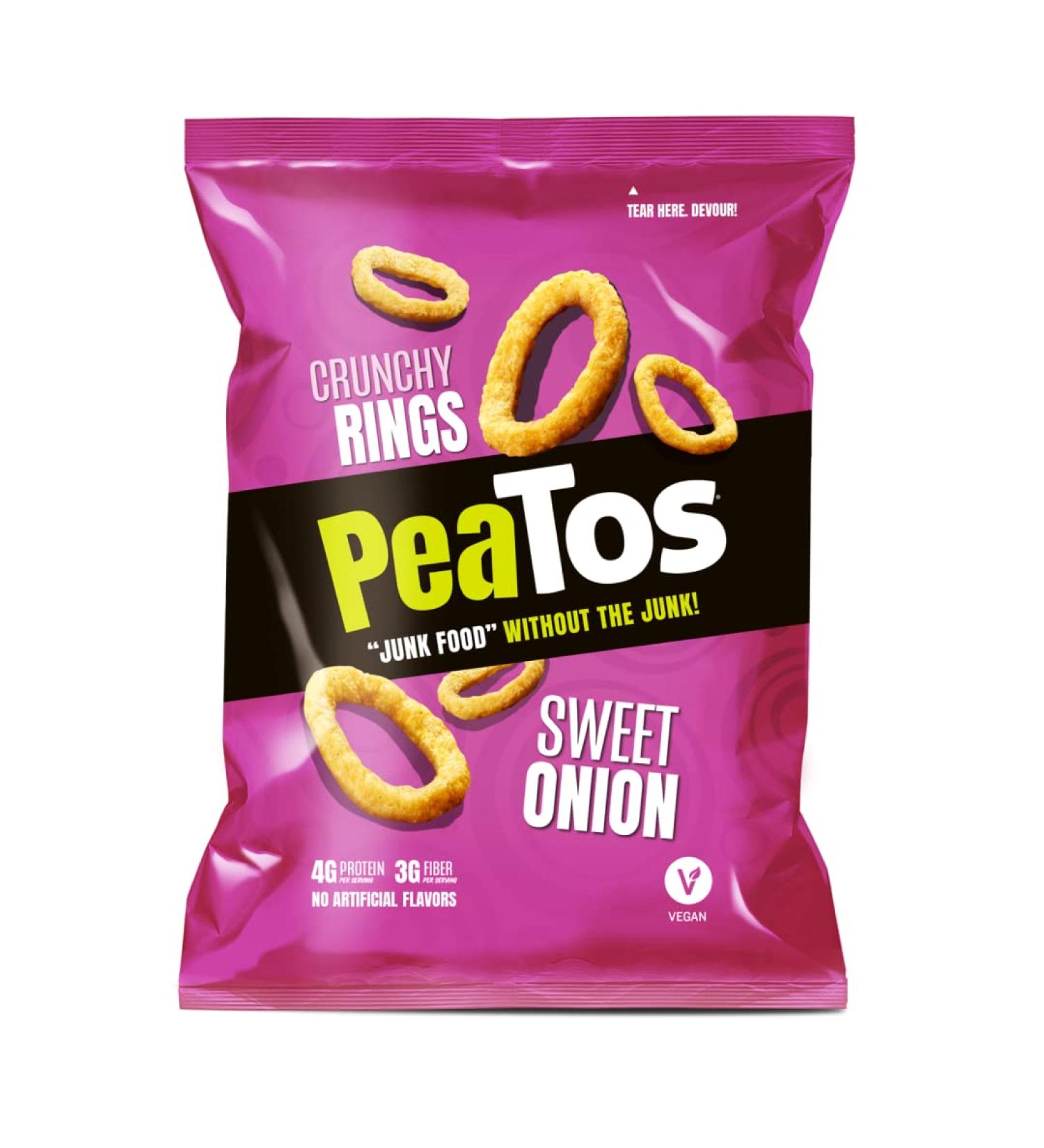 PeaTos Crunchy Rings Sweet Onion Snack Packs - 4g Protein, 3g Fiber, Gluten Free - 2.5oz, 4 Count - Buy Online on GoSupps.com