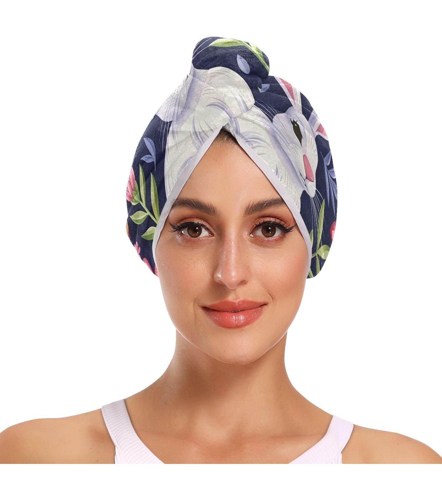 Rabbit Red Flowers Hair Towel 2 Pack | Super Absorbent Quick Dry Turbans for Women & Girls - Buy Online on GoSupps.com