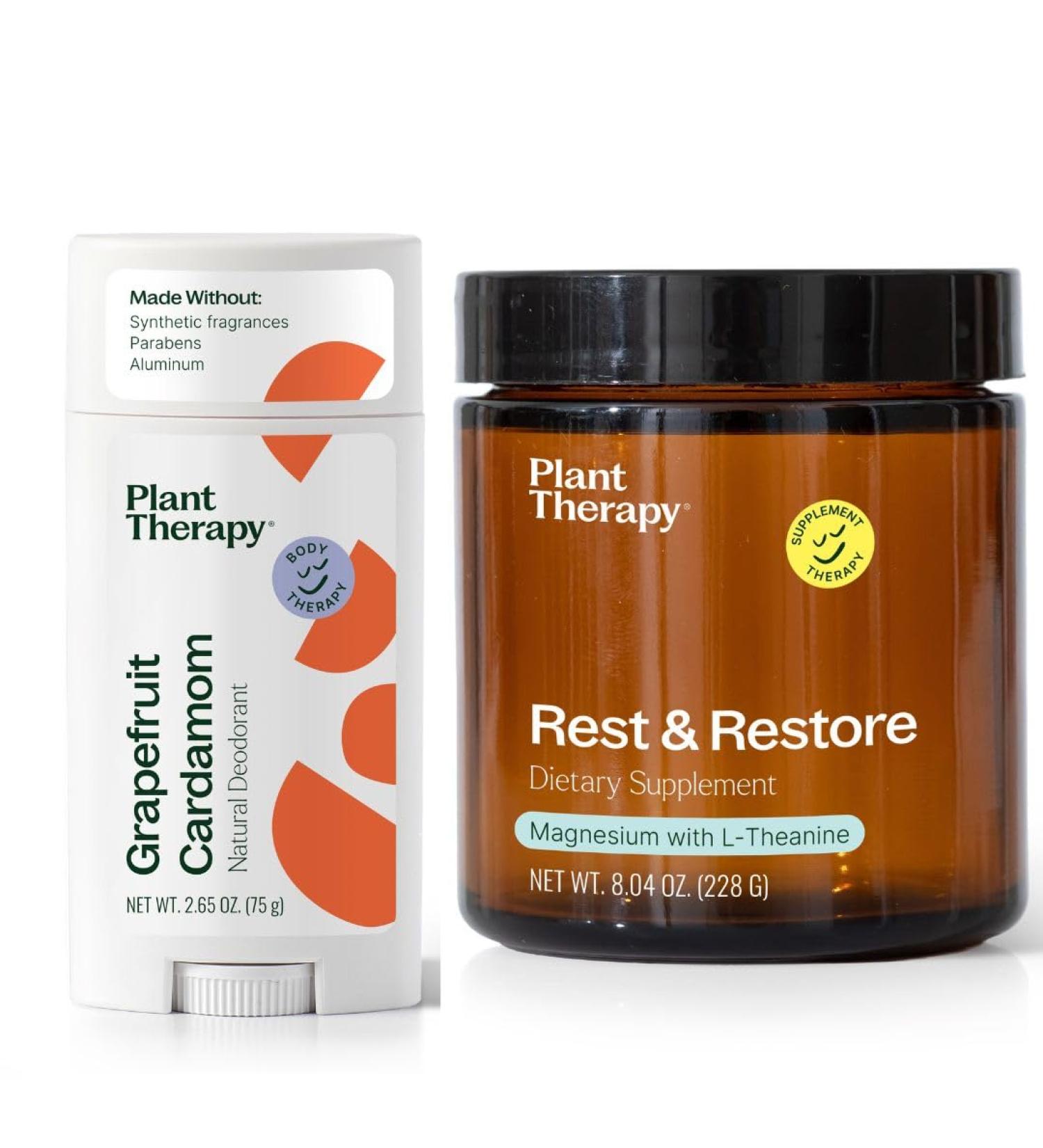 Plant Therapy Grapefruit Cardamom Natural Deodorant for Men & Women 2.65 oz & Rest & Restore Magnesium Powder 8.04 oz (228 g) Promotes a Good Night's Rest Helps Ease Mind & Body Tension - Buy Online on GoSupps.com