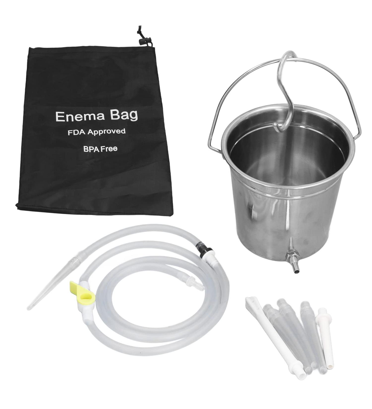 2-in-1 Enema Kit with Silicone Hose Nozzle Tips & Storage Bags - Stainless Steel Intestinal Cleaning Solution - Buy Online on GoSupps.com