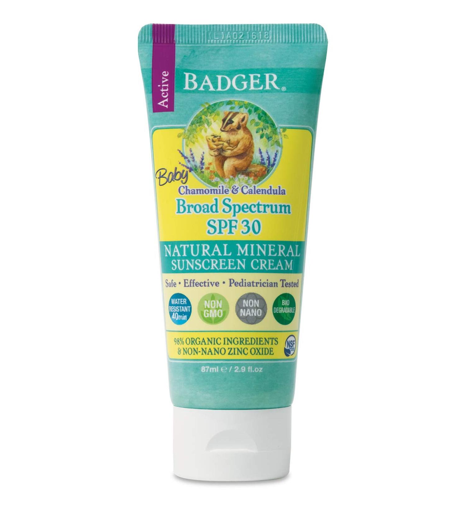 Badger Baby Sunscreen SPF 30 PA+++ - Chamomile & Calendula, 2.9 fl oz - Natural Protection - Buy Online on GoSupps.com