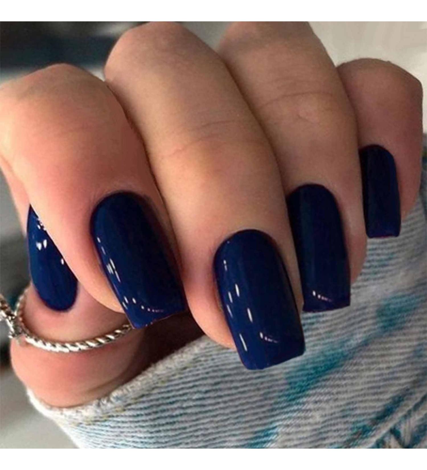 IMSOHOT Royal Blue Press on Nails - Dark Blue Short Square Acrylic Fake Nails Kits for Women - 24 Pcs Glue-On False Nails - Buy Online on GoSupps.com
