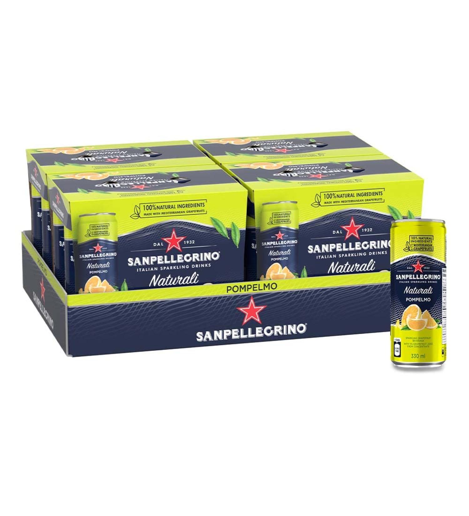 San Pellegrino Naturali Italian Sparkling Drink Pompelmo Grapefruit 330 mL Can 24 Cans Total - Buy Online on GoSupps.com
