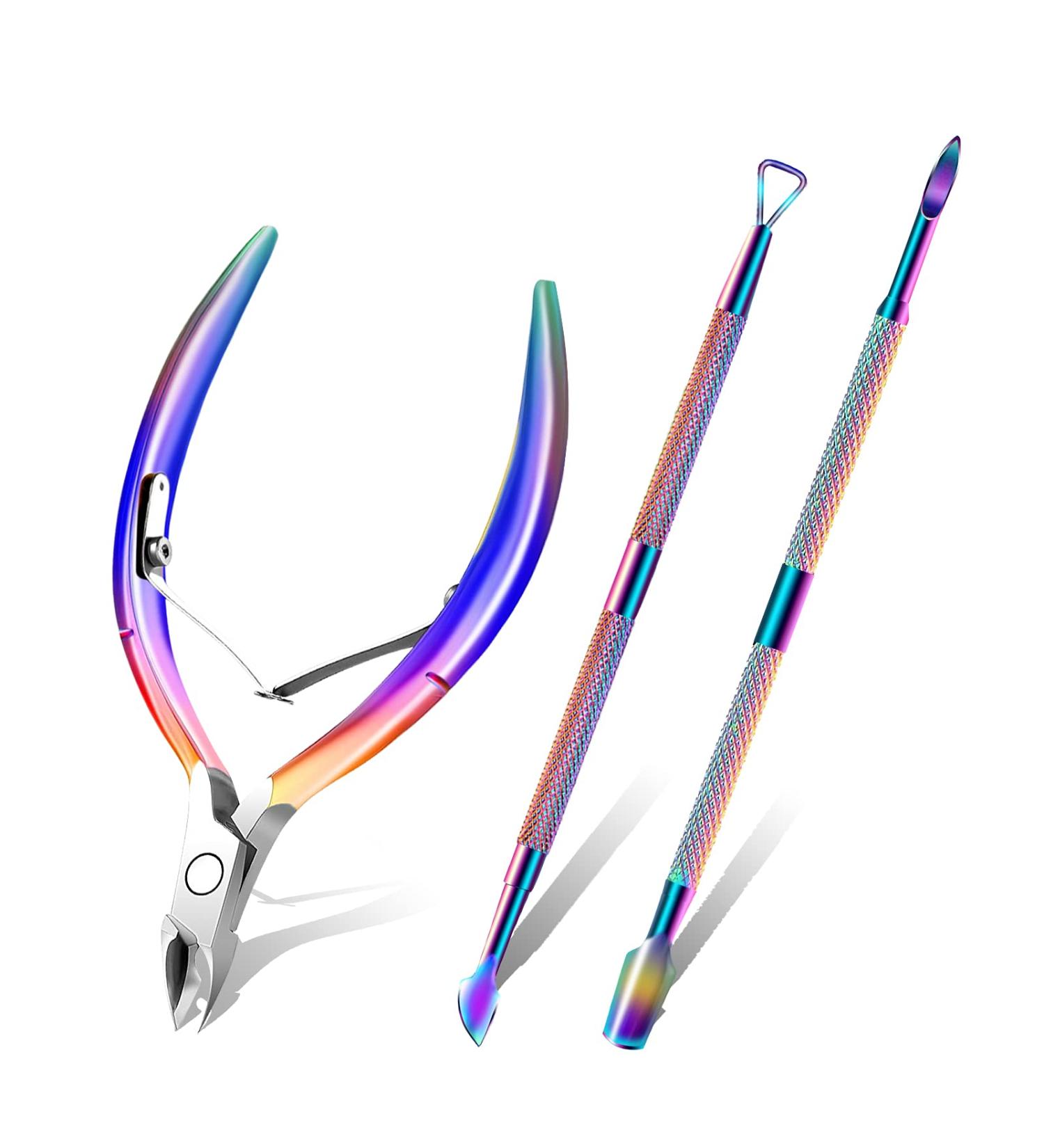Haynery Professional Stainless Steel Cuticle Trimmer Set - Cuticle Remover, Pusher, Scissors & Dead Skin Remover for Fingernails and Toenails - Buy Online on GoSupps.com