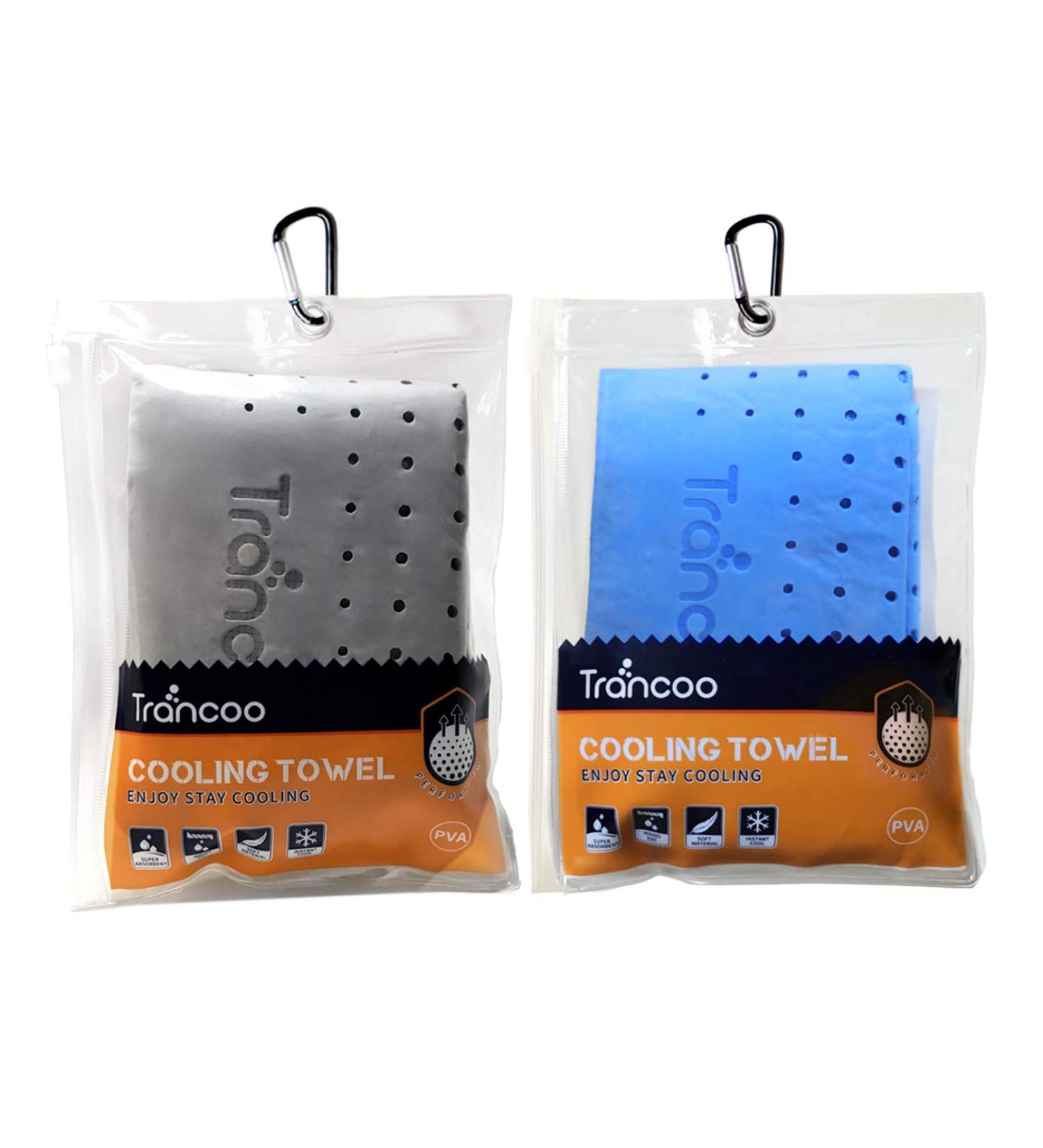 Trancoo 2 Pack PVA Cooling Towel Set - Instant Chill Scarf for Gym, Running, Golf - Sweat Rags for Workout - 33x7.85 Perforated Neck Wrap - Blue+Grey - Buy Online on GoSupps.com