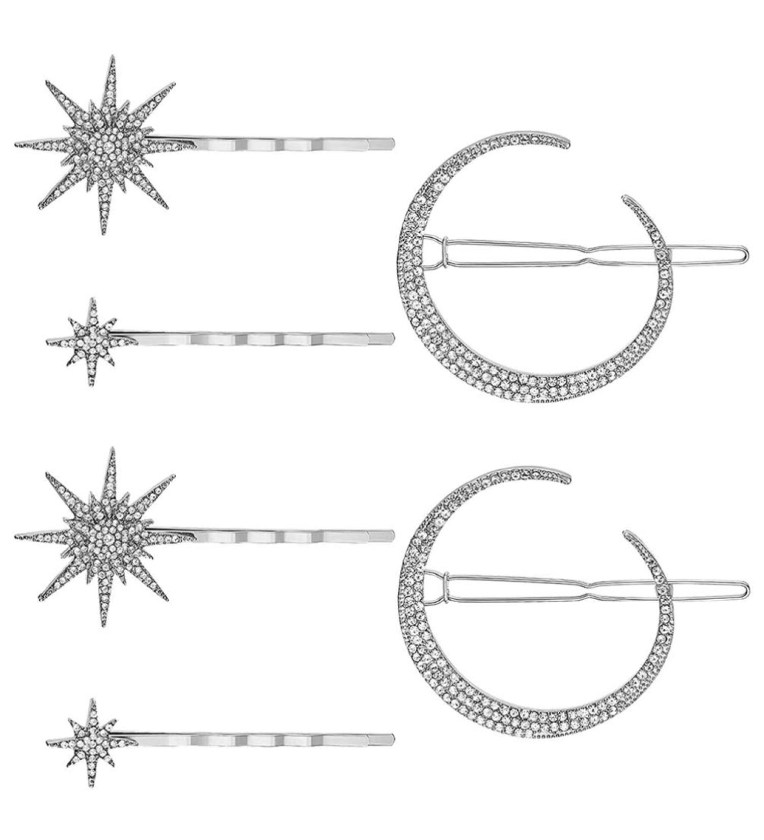 FRCOLOR 2 Sets Hair Clip Set Bridal Hairpins Moon and Star Bobby Pins Silver Star Clips Stars and Moon Hair Clip Sparkly Star Hair Clips Rhinestone Hairpin Alloy Vintage Metal Woman - Buy Online on GoSupps.com