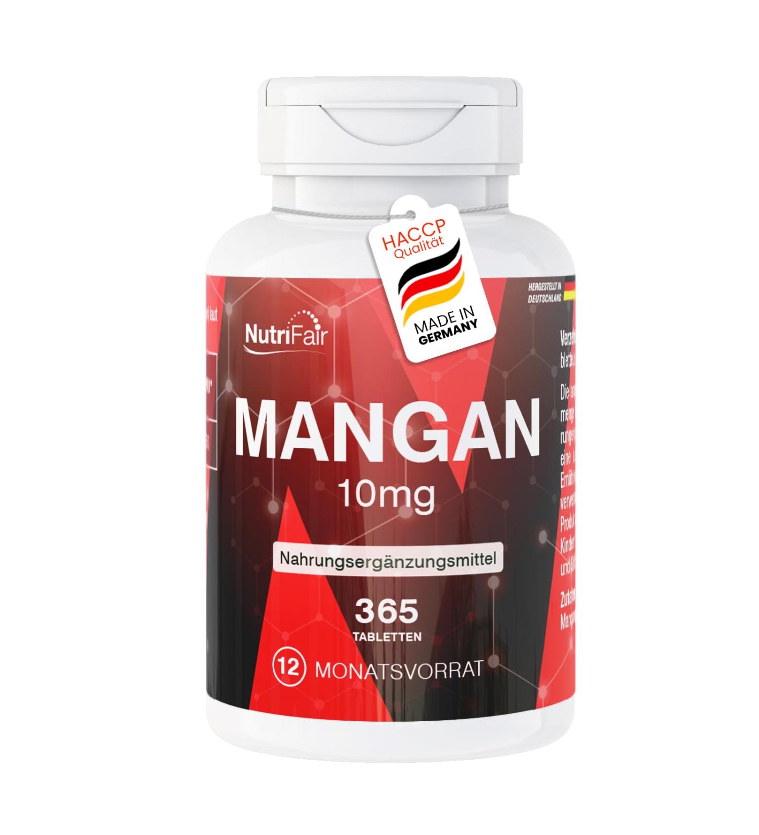 Mangan se 10mg - 365 comprim s - *Oligo- l ment pour les tissus conjonctifs et les os - Hautement dos - 100% v g talien Production et contr le en laboratoire allemands - NutriFair | Premium & Fair - Buy Online on GoSupps.com