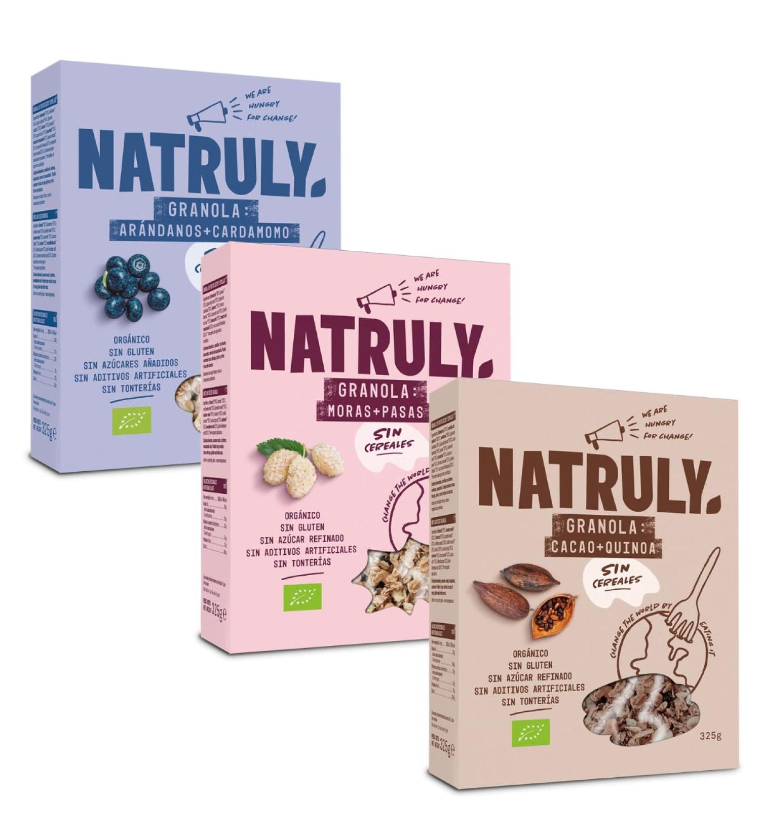 NATRULY Organic Sugar Free Granola with Dried Fruits and Seeds Gluten Free Vegan Mixed Pack Pack 3x325g - Buy Online on GoSupps.com