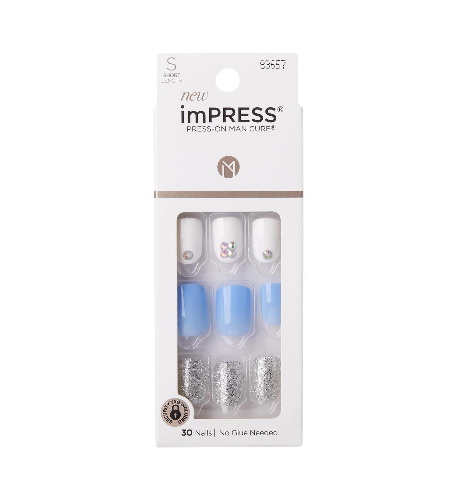 KISS imPRESS Press-On Manicure I'd Rather Be Short Length Square with PureFit Technology Includes Prep Pad Mini File Cuticle Stick and 30 Fake Nails - Buy Online on GoSupps.com