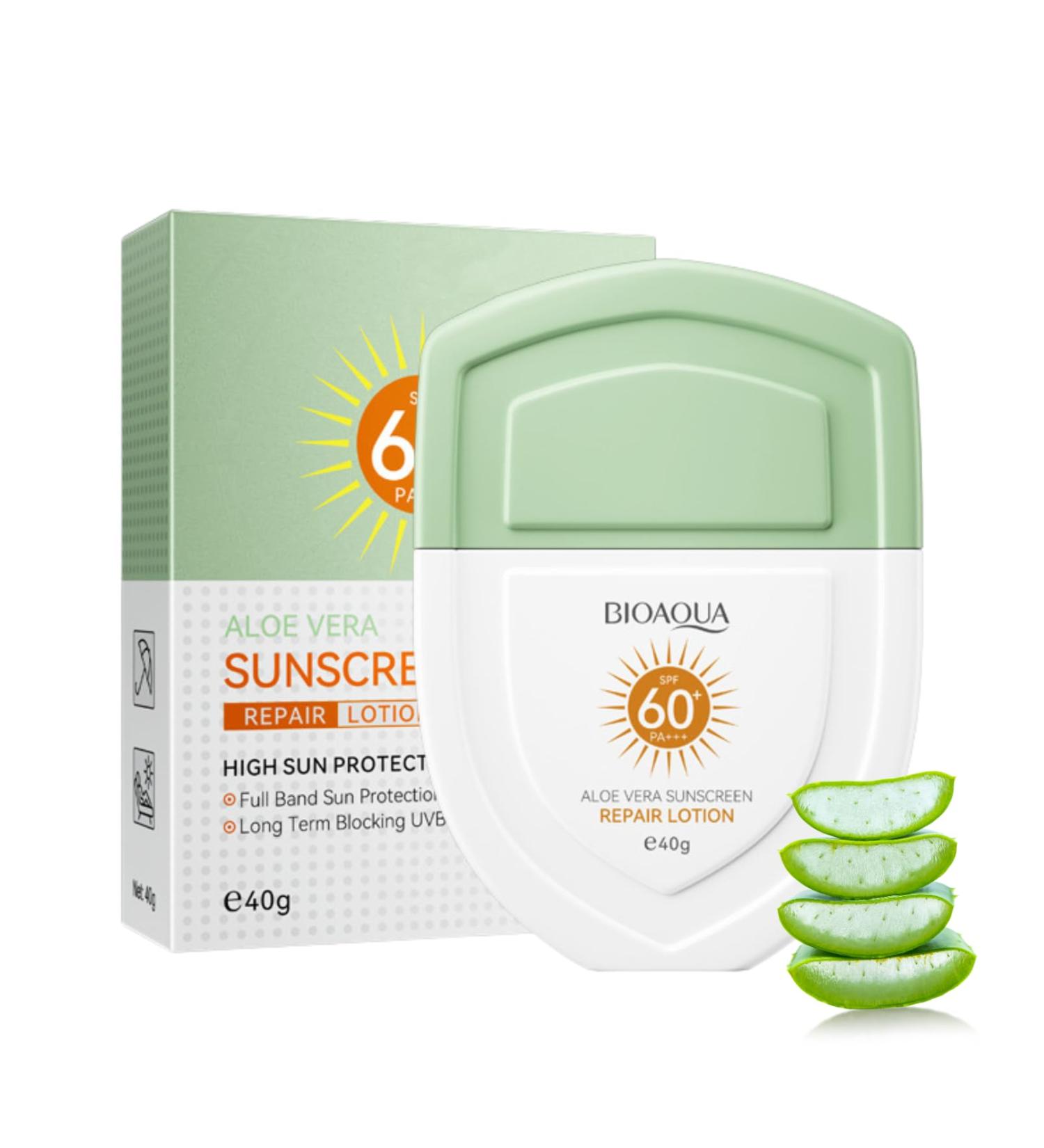 Sunscreen SPF 60+ Aloe Vera Sun Cream Repair Lotion Suncream Sun Face Protection Against UVA UVB Water + Sweat Resistant Fast Film Formation No Stuffiness for All Skin Types 40g - Buy Online on GoSupps.com