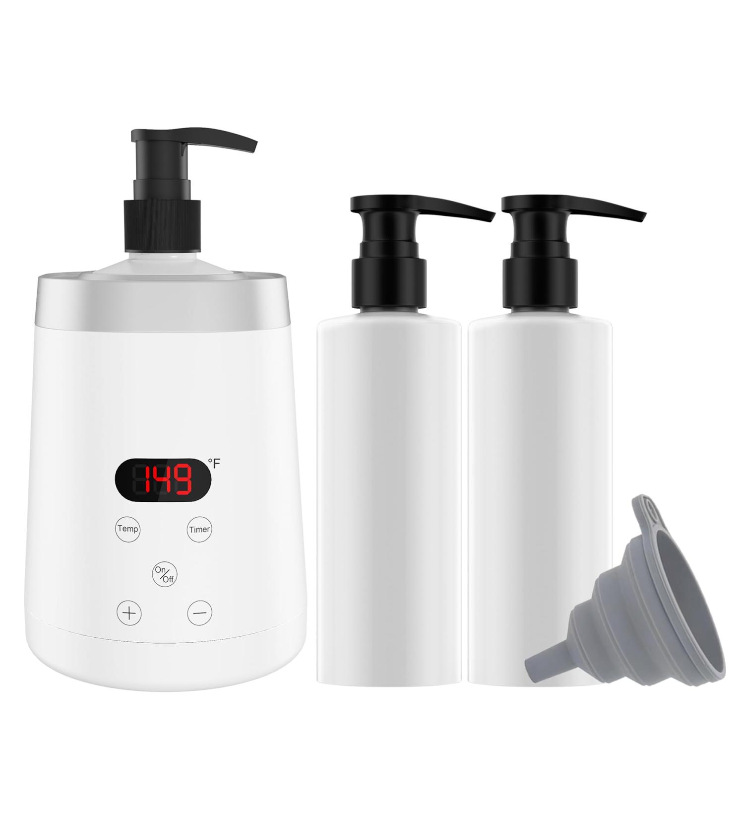 Massage Oil Warmer with Two Dispenser Bottles - Lotion Heater for Spa & Home Use (White) | Optimal Temperature for Relaxation - Buy Online on GoSupps.com