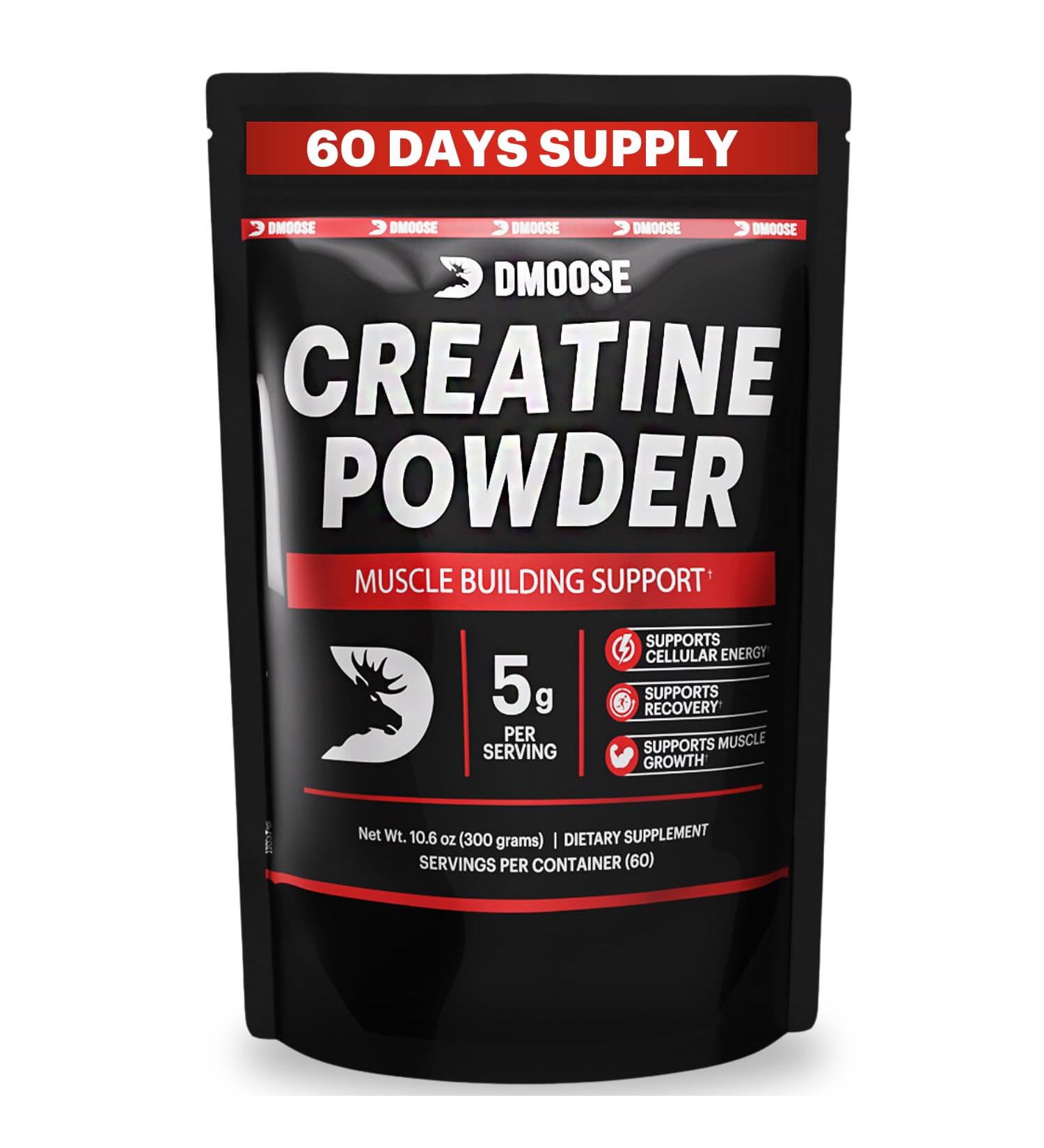 DMoose Creatine Monohydrate Powder - Best Muscle Gain & Recovery Supplement - 300g 60 Servings (5g per Scoop) - International Shipping Available - Buy Online on GoSupps.com