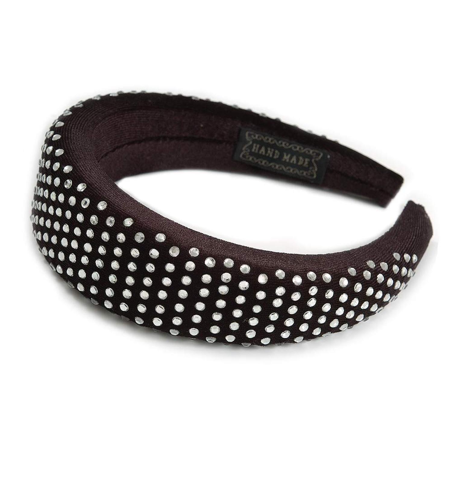 Retro Thicken Padded Velvet Diamante Wide Chunky Hair Band/Headband/Alice Band in Black - Buy Online on GoSupps.com