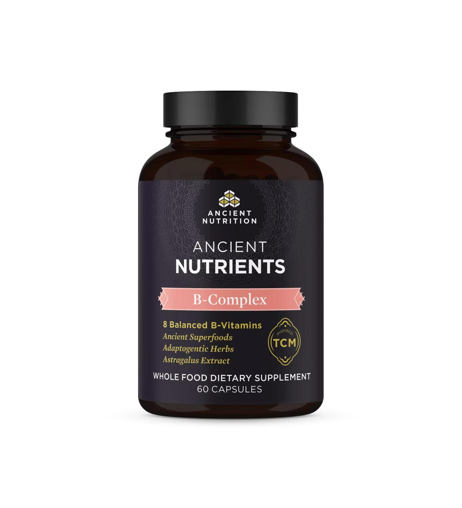 Ancient Nutrition B-Complex Supplement | 8 Balanced B-Vitamins | Supports Energy | Adaptogenic Herbs | Enzyme Activated | Paleo & Keto Friendly | 60 Capsules - Buy Online on GoSupps.com