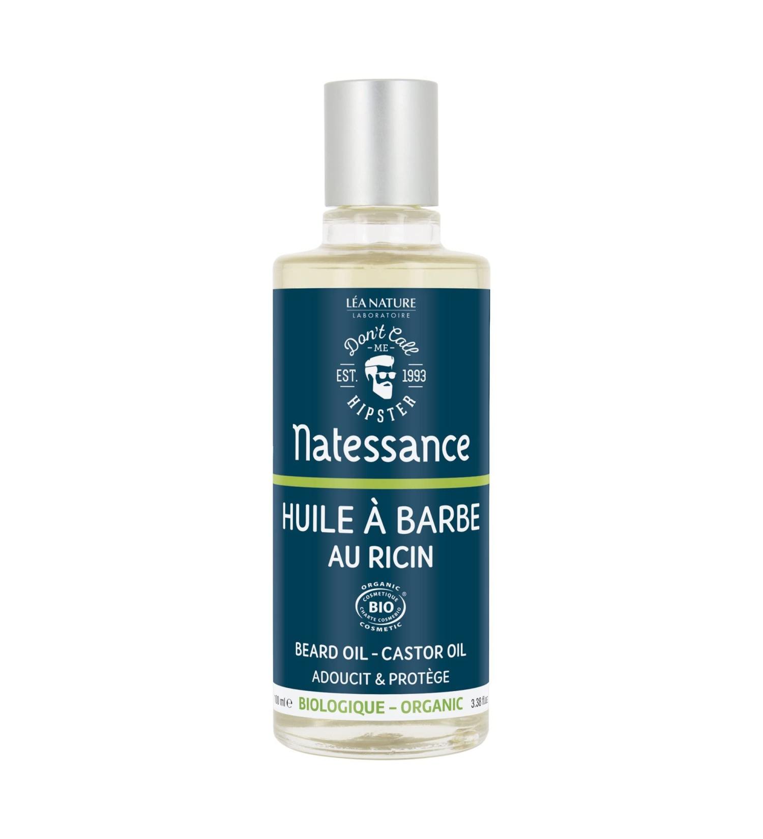 Natessance - Beard Oil with Castor - for Men - Certified Organic Cosmos Organic - Bottle of 100 ml