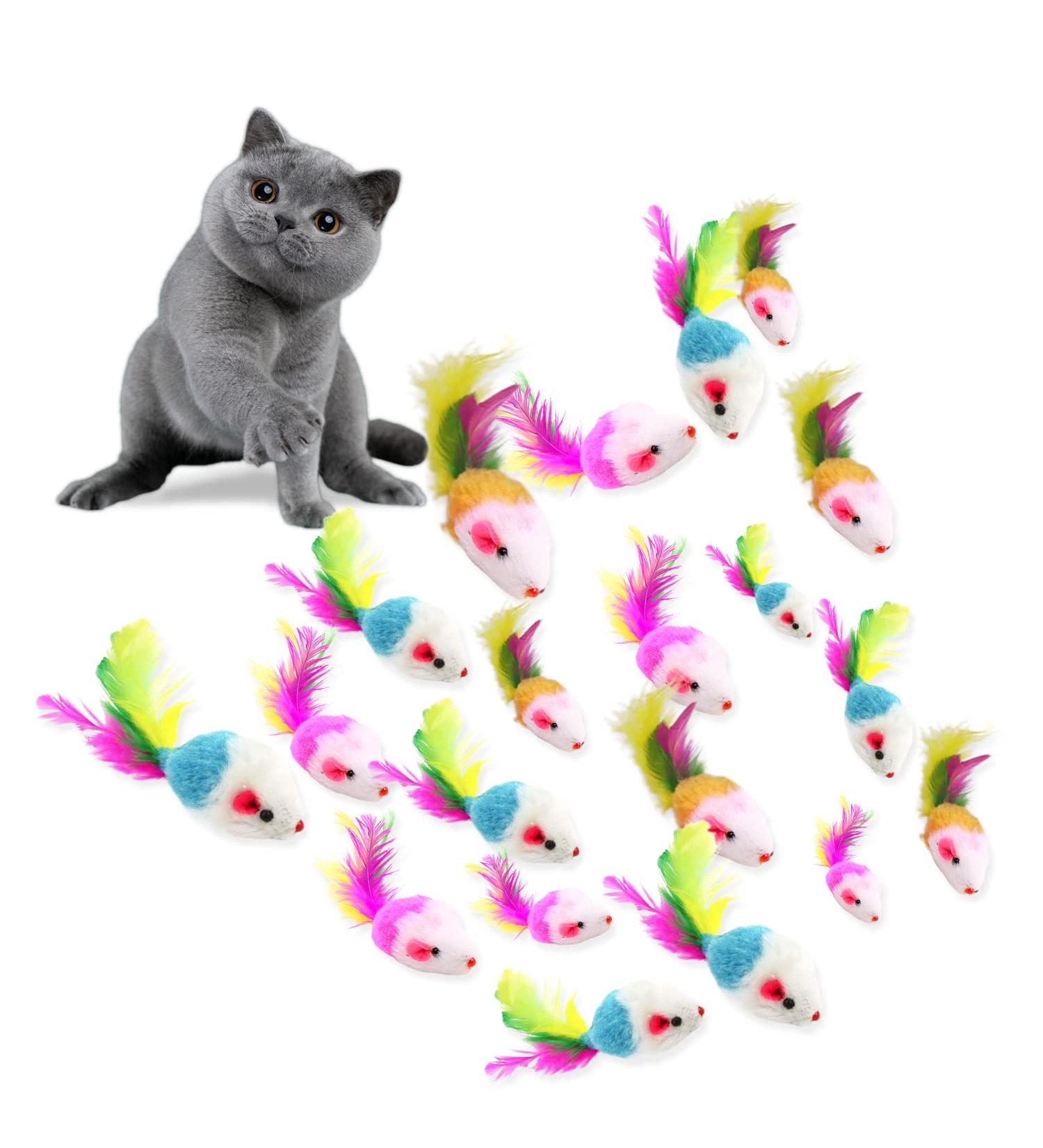 Viksaun 20-Piece Cat Toy Set | Colorful Mouse Rattles & Feather Catchers | Perfect for Kittens & Cats - International Shipping Available - Buy Online on GoSupps.com