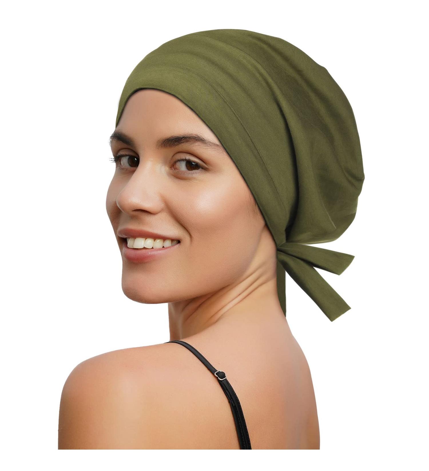 Satin Lined Slouchy Beanie Sleep Cap | Olive Green Satin Bonnet for Curly Hair - Buy Online on GoSupps.com