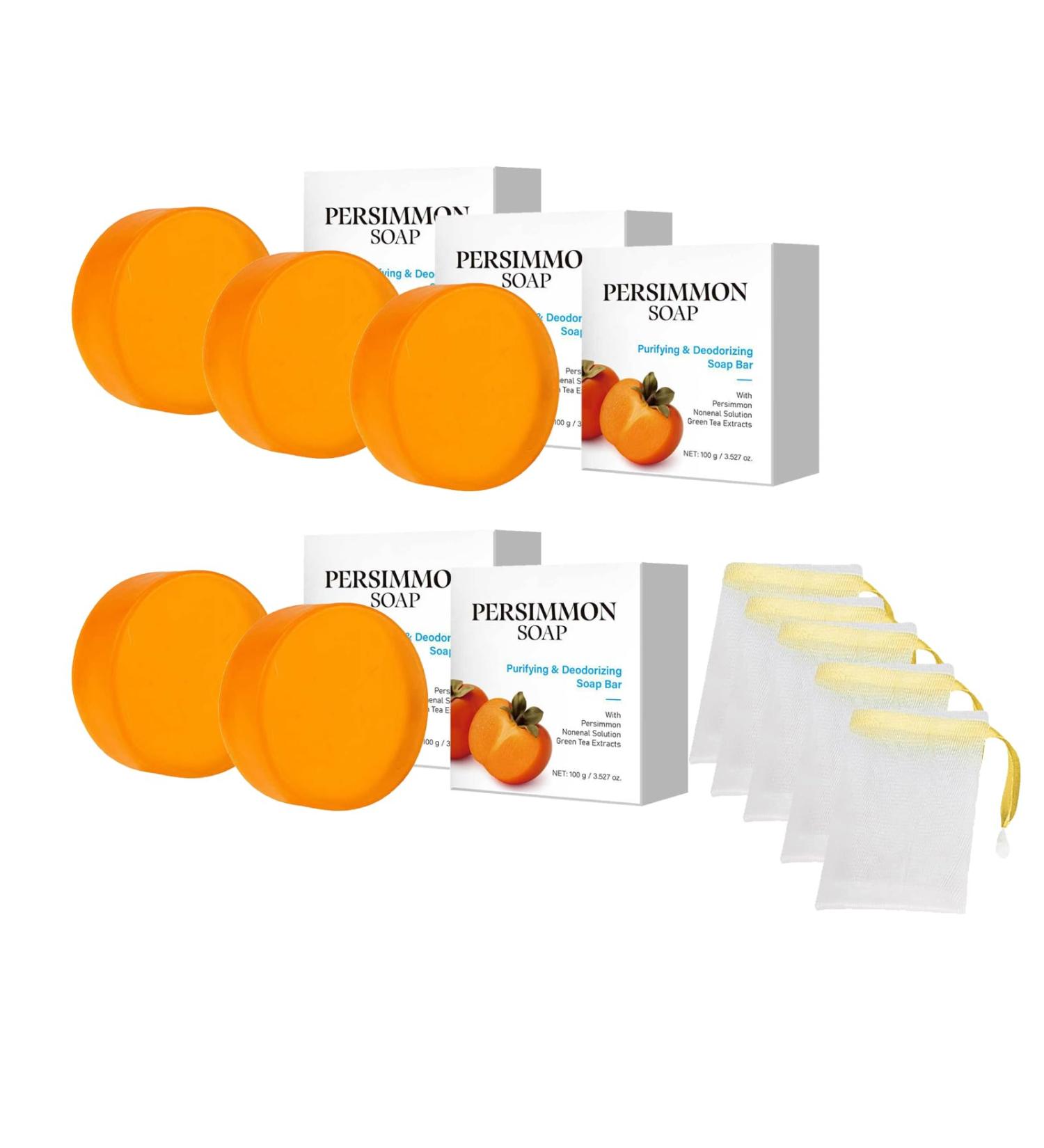  Yoelau Persimmon Soap Natural deodorizing soap for body and face with persimmon extract deeply cleansing and moisturizing for men and women 100 g with foaming net (5) - Buy Online on GoSupps.com