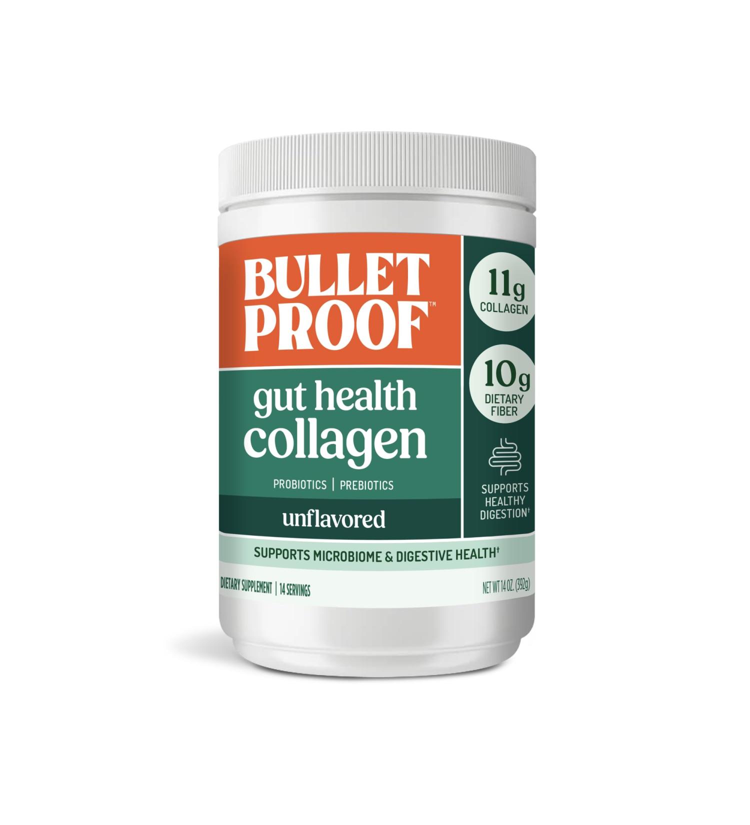 Bulletproof Unflavored Gut Health Collagen Protein 14 Ounces 10g Grass-Fed Collagen Peptides for Gut Skin Bone and Joint Support Packaging May Vary Gut Health - Unflavored 14 Ounce (Pack of 1) - Buy Online on GoSupps.com