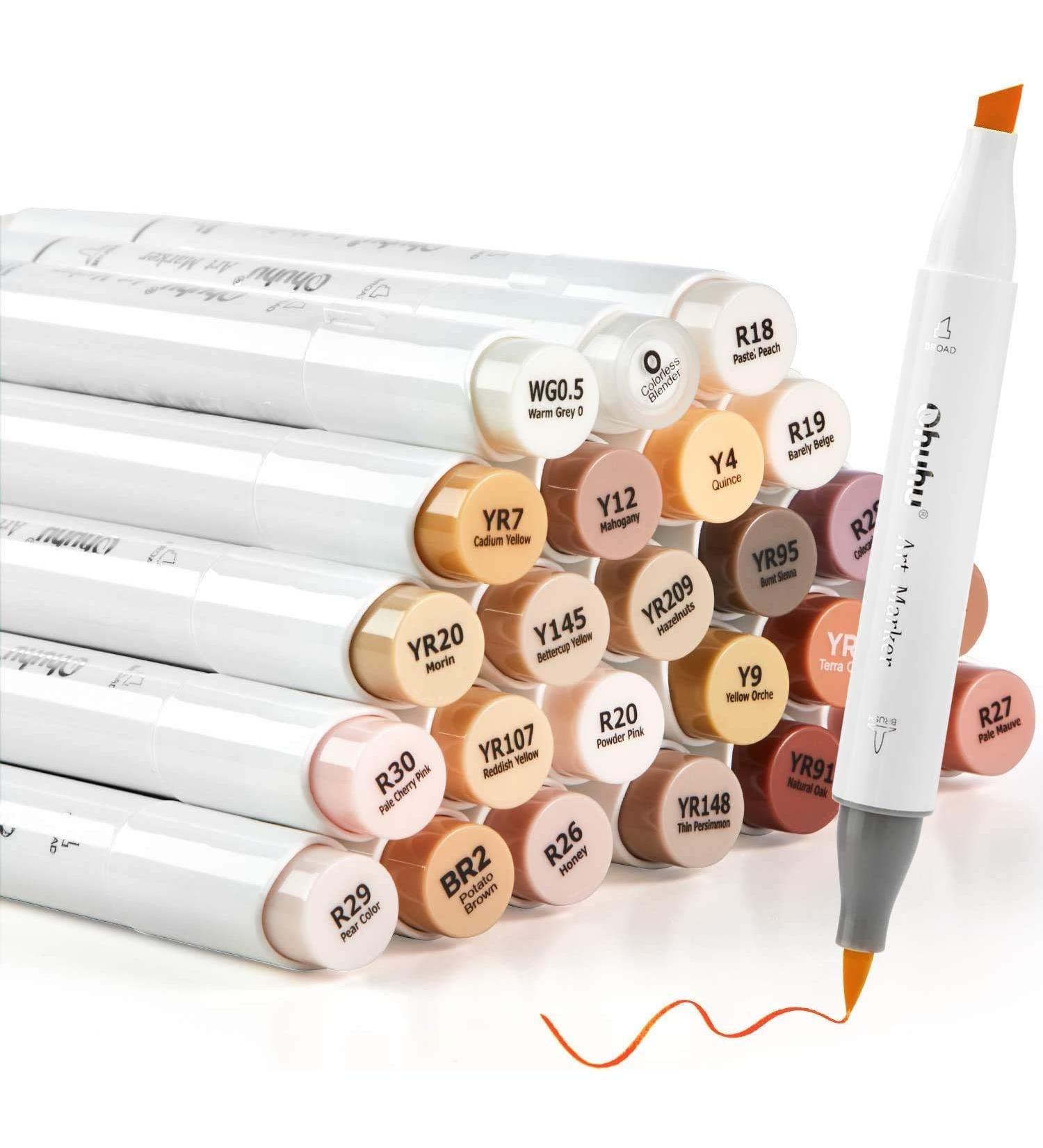 Ohuhu Skin Tone Alcohol Markers Brush Tip - 24 Portrait Skin Colors + Blender - Honolulu - Buy Online on GoSupps.com