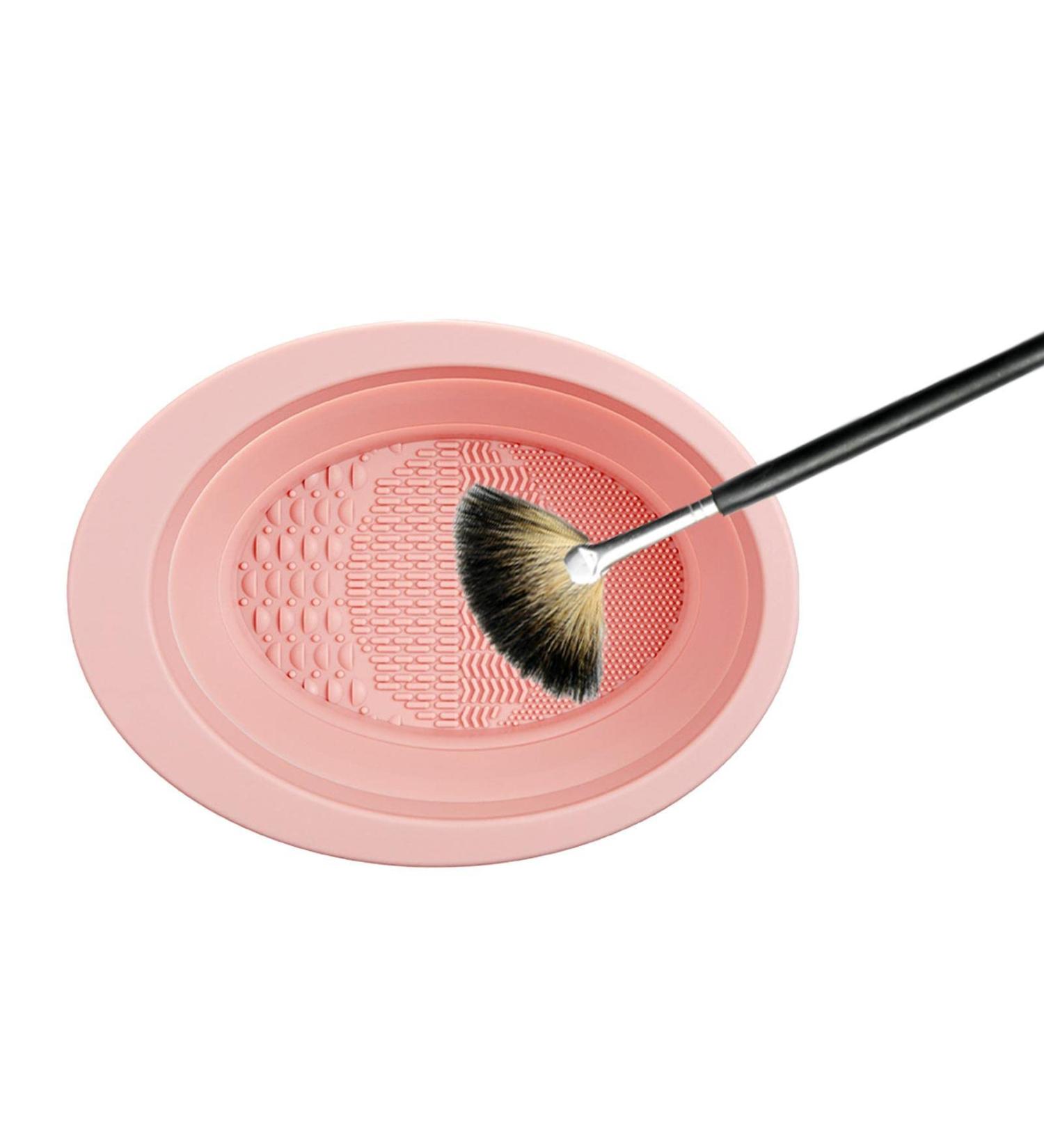Makeup Brush Cleaner Foldable Silicone Cosmetic Brush Scrubber Bowl Compact Washing Supplies for Cleaning Sponges Brushes and Applicators Pink - Buy Online on GoSupps.com