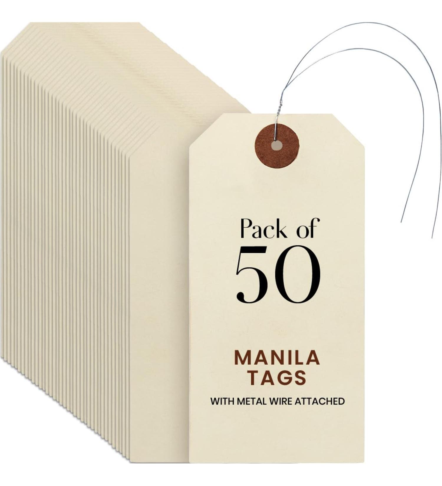 9pt Creme Manila Tag w/Wire Hanger Set of 50 Size #5 - Buy Online on GoSupps.com