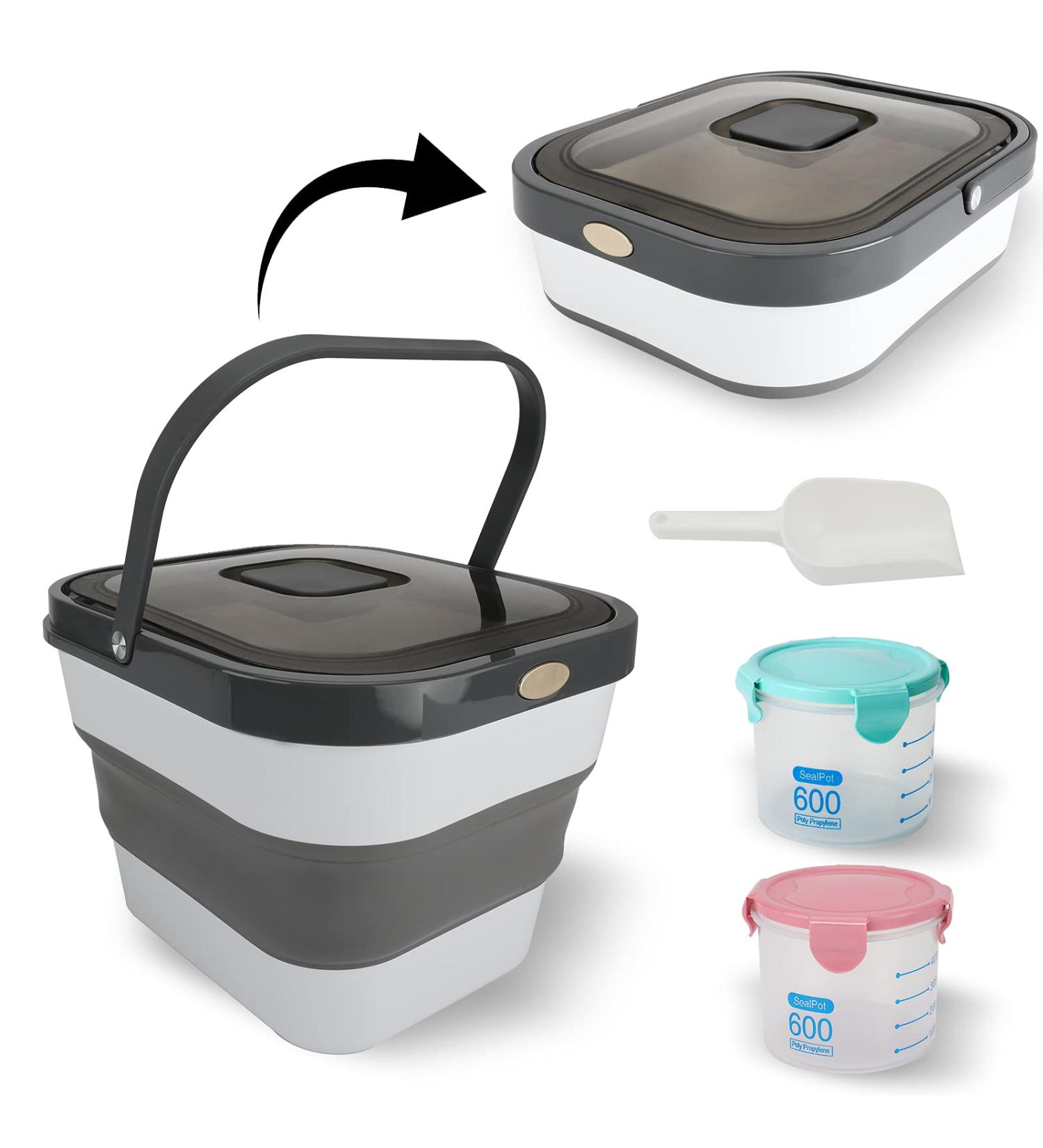 Kesoin Pet Food Storage Container - Airtight Foldable Bin with Scoop - 13L Capacity (Grey) - Buy Online on GoSupps.com