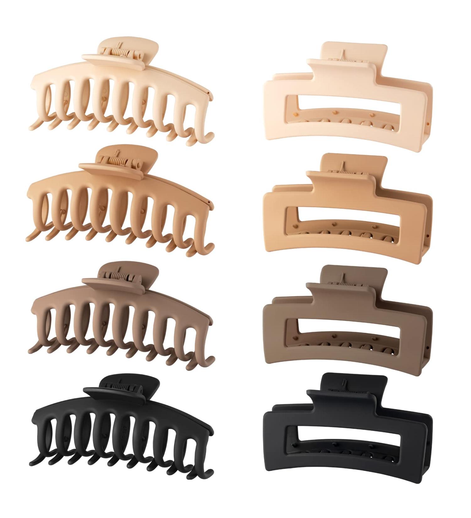Wekin Large Hair Claw Clips 8 Pack - Strong Hold Matte Claw Hair Clips for Women & Girls - 90's Vintage Jaw Clips in Cream, Beige, Dark Brown, Black - Buy Online on GoSupps.com