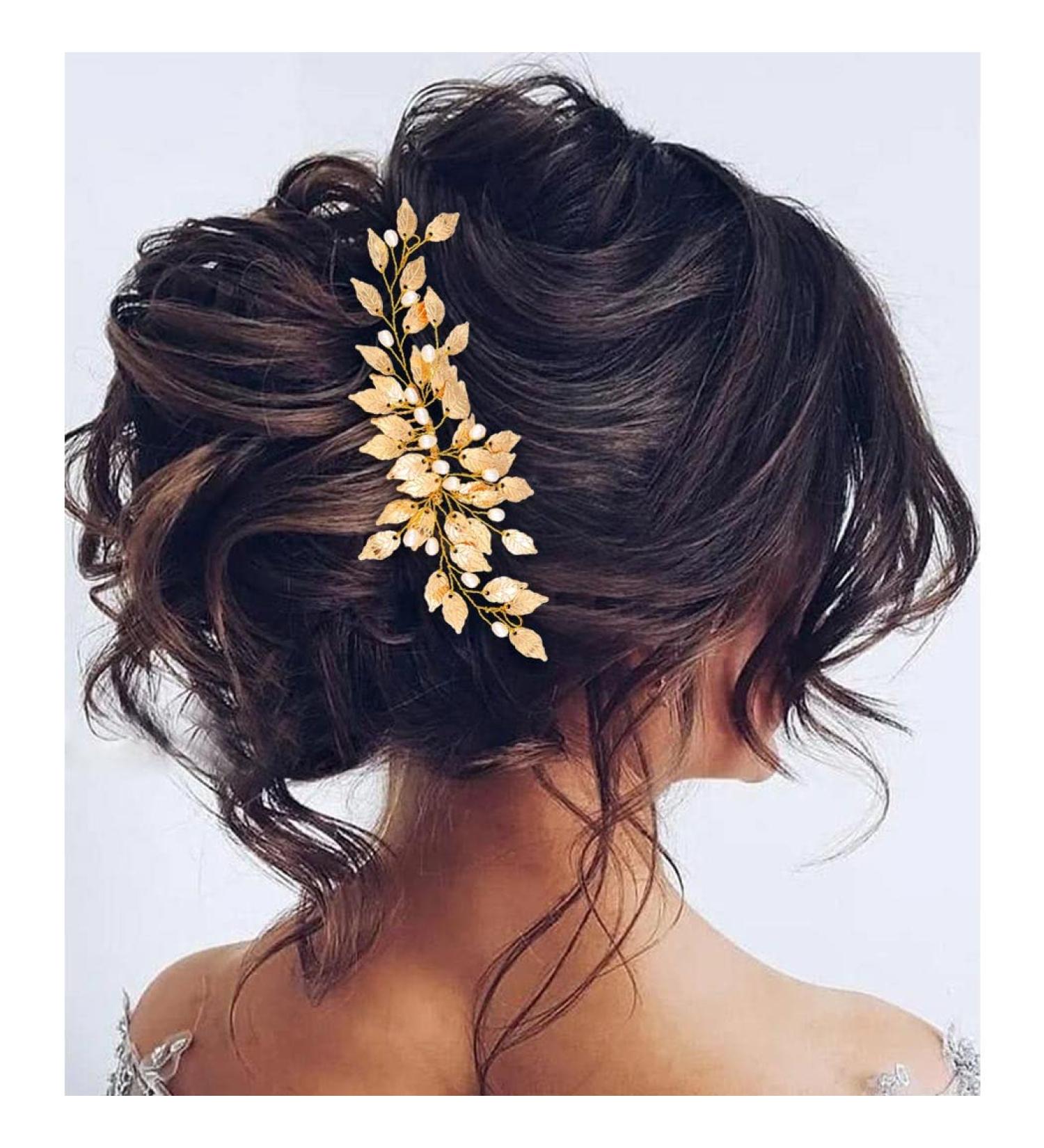 Gorais Leaf Bride Wedding Hair Comb - Gold Bridal Hair Piece with Pearl Accents for Women and Girls - Buy Online on GoSupps.com