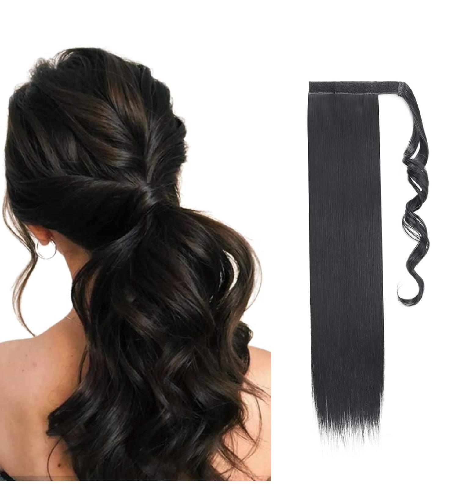 23" Long Straight Wrap Around Ponytail Clip in Hair Extensions One Piece Hairpiece Magic Tape in Pony Tail Extension for Women Dark Black - Buy Online on GoSupps.com