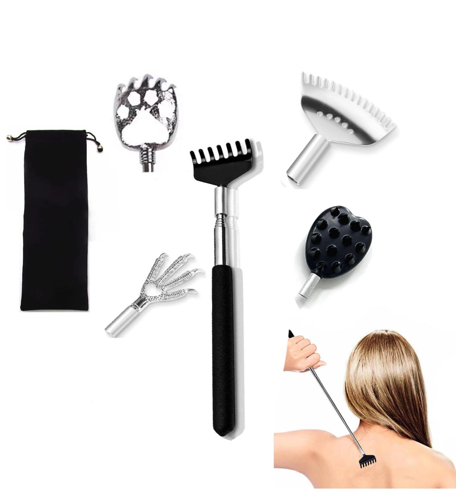 YQBFTC Stainless Steel Telescopic Back Scratchers (5 Heads) - Ultimate Itch Relief for Men & Women | Effortlessly Reach Every Spot - Buy Online on GoSupps.com