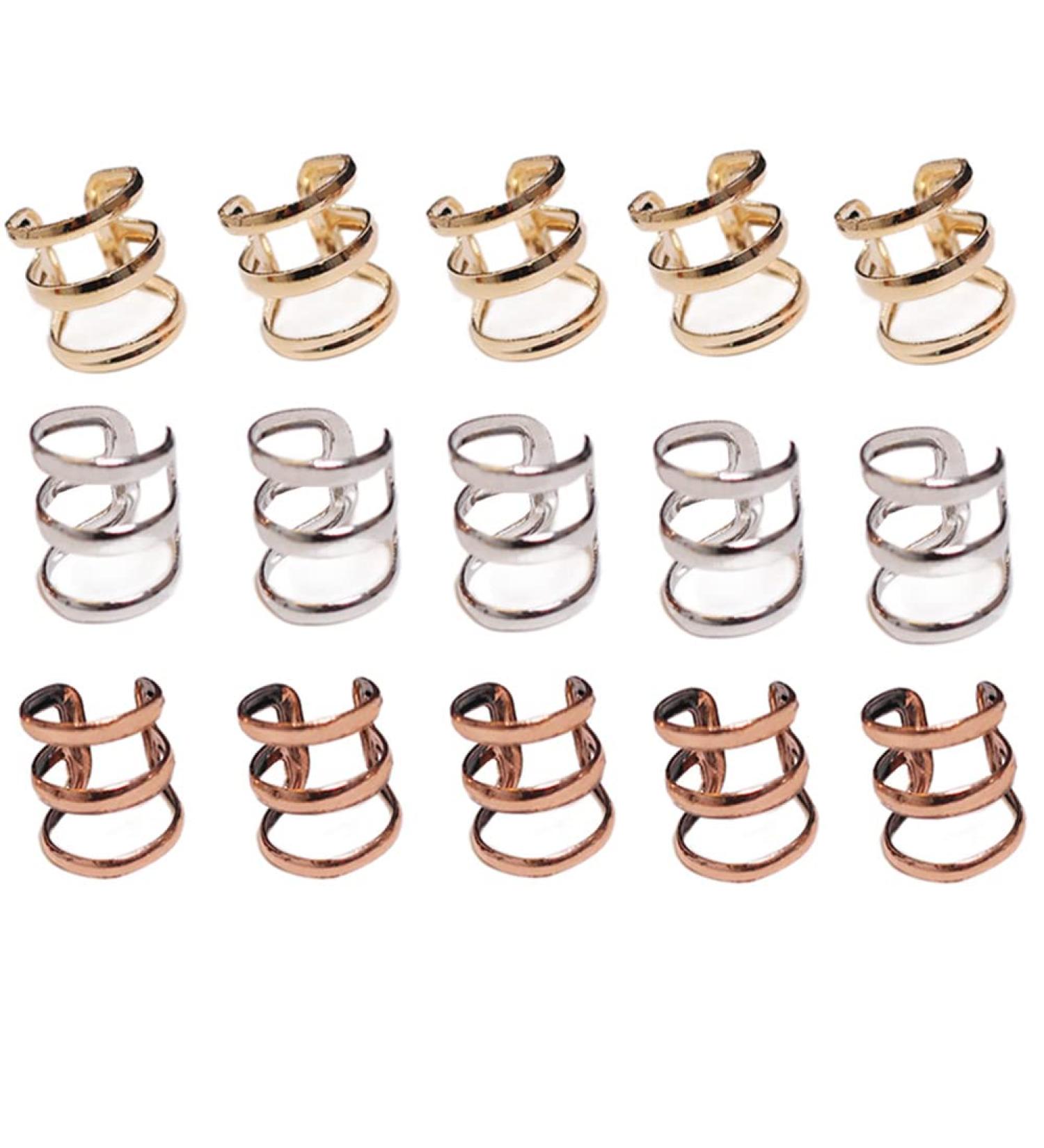 15 Pack Adjustable Non-Piercing Ear Clip Beard Beads Cuff Clip Hair Braid Rings - Hair Jewelry Tools in Gold, Silver, Rose Gold - Buy Online on GoSupps.com