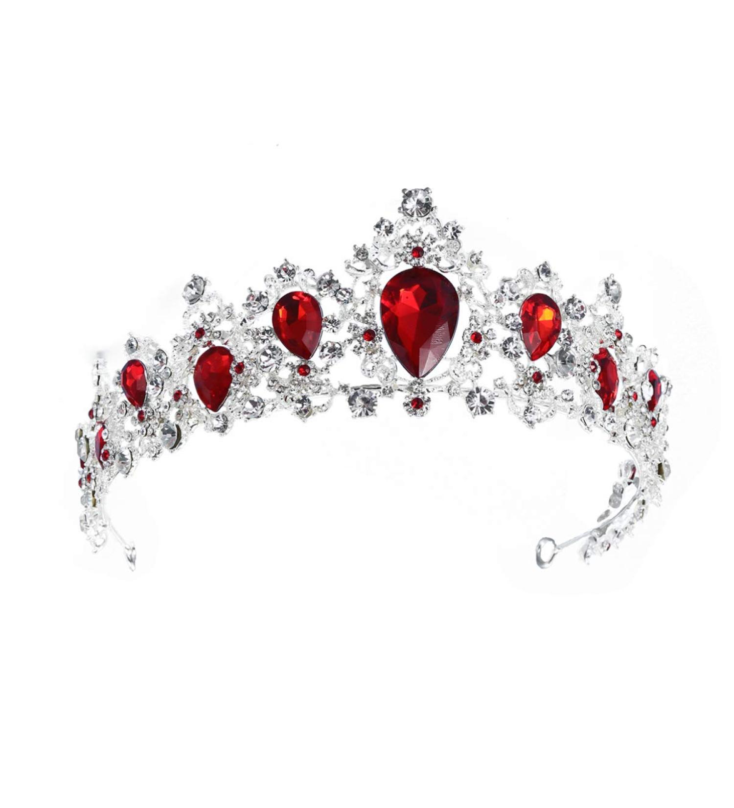 Baroque Queen Crowns Rhinestone Crystal Tiara Headband - Silver Base Red | Beaupretty - Buy Online on GoSupps.com