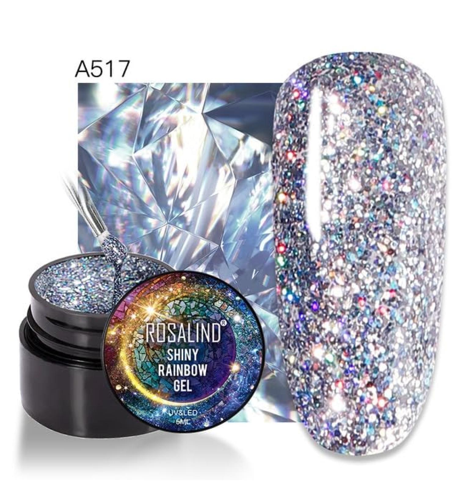 Rosalind 5ml Shiny Gel Nail Polish Painting Nail Art Vernis Semi Permanent Diamond Glitter Polish UV Nail Gel Top Coat Manicure - (Color: A517) - Buy Online on GoSupps.com
