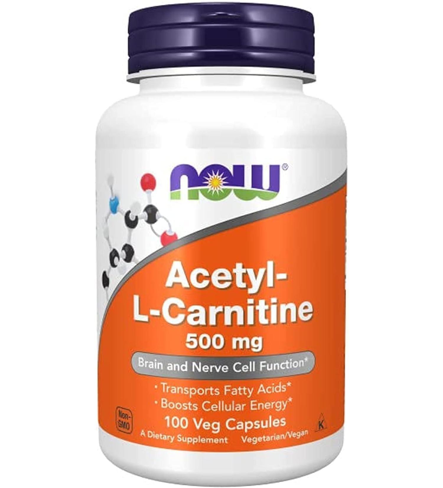 Now Foods Acetyl-L-Carnitine 500mg 100 Vegan Capsules | Lab-Tested Amino Acid | Gluten & SOYA Free | Vegetarian-Friendly - Buy Online on GoSupps.com