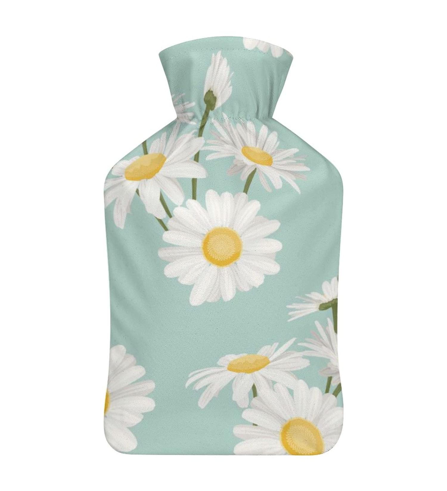White Flowers Hot Water Bottle with Plush Cover - Hand Warmer for Adults & Children | 26.5x15.3cm - Ideal for Comfort & Warmth - Buy Online on GoSupps.com