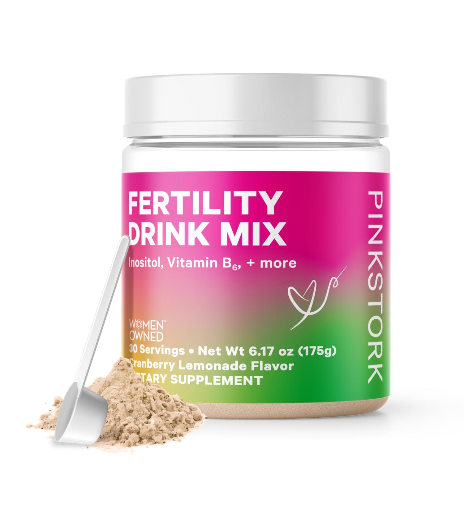 Pink Stork Fertility Drink Mix - Cranberry Lemonade Supplement for Women - Hormone Balance & Prenatal Vitamins with Inositol, B6, and B12 - Women-Owned - 30 Servings - Buy Online on GoSupps.com