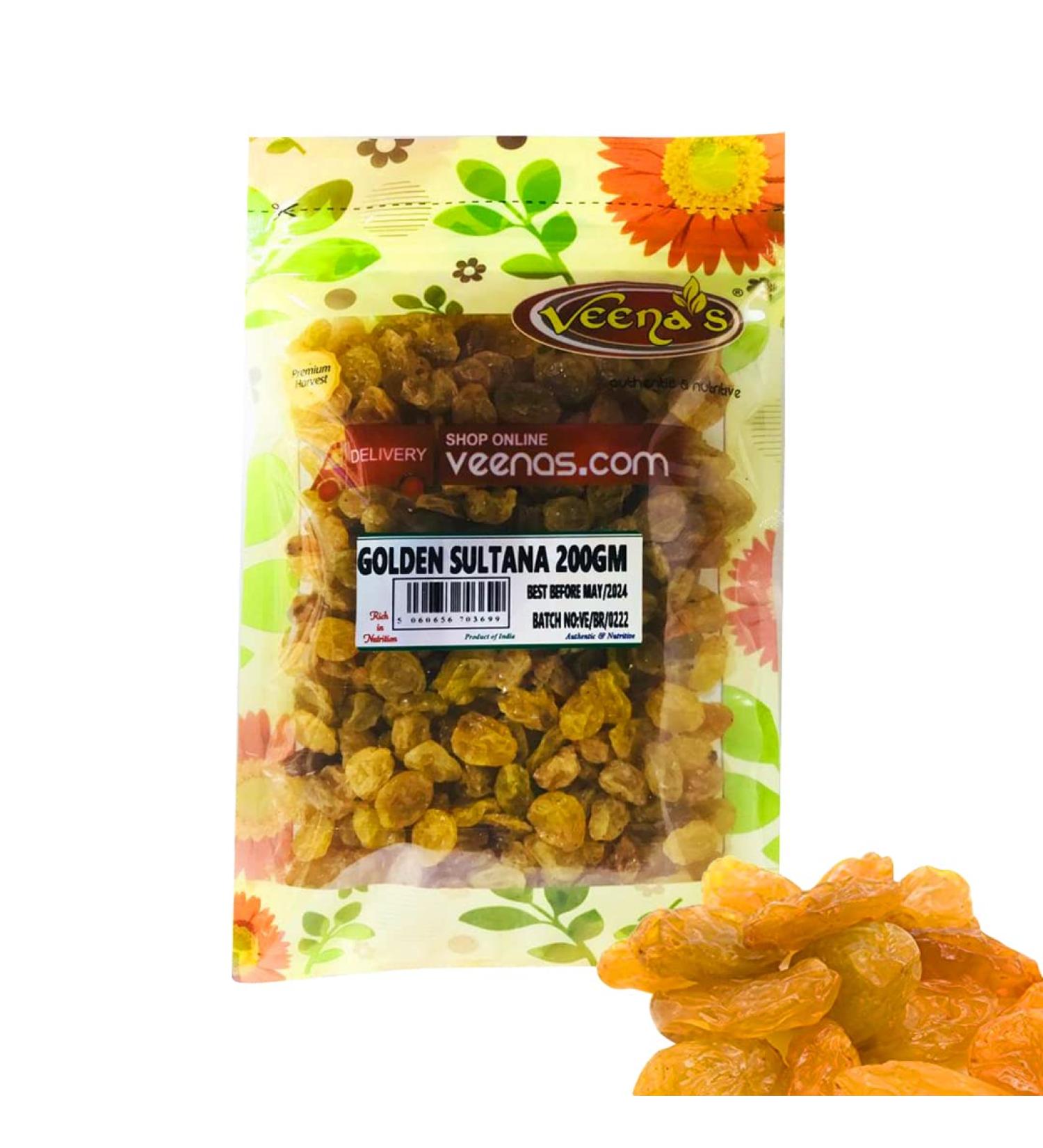 Veenas | Golden Sultana | 200G | Raisins | Indian Origin | Dried Raisins | Without Seed - Buy Online on GoSupps.com