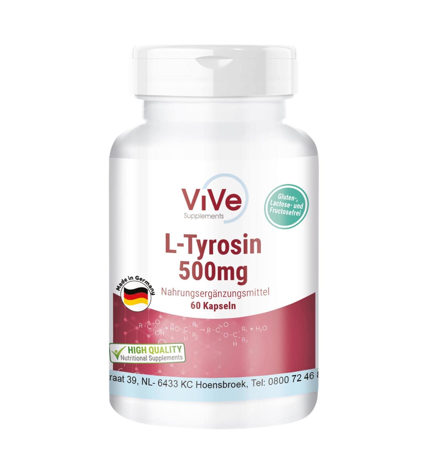  ViVe Supplements L-Tyrosine 500 mg - 60 capsules - high dosed - proteinogenic amino acid - German quality ViVe Supplements - Buy Online on GoSupps.com