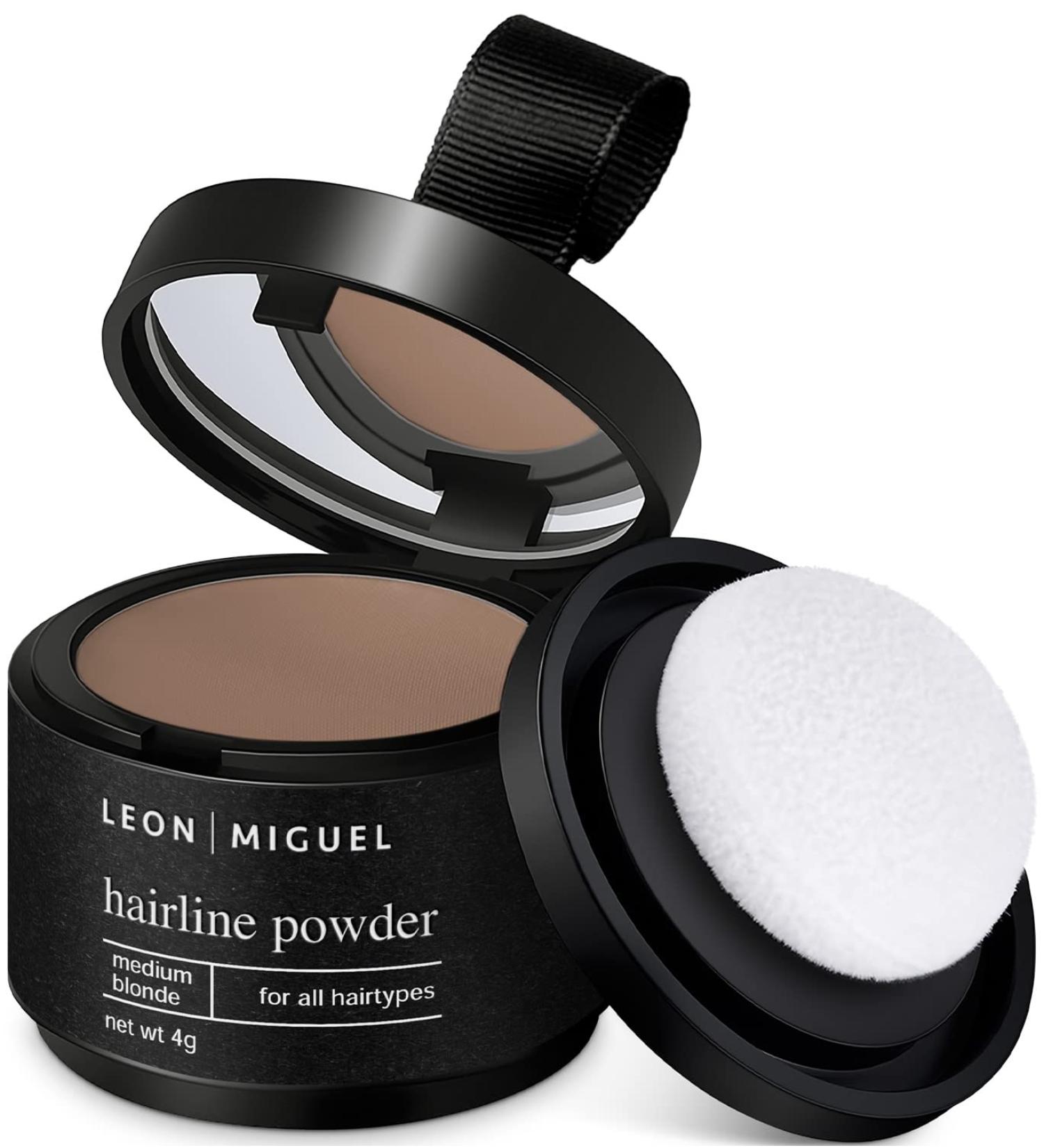 Leon Miguel Approach powder - Hairline Powder as a waterproof hair concealer to hide for women and men invisible hair make -up for hair compression - 4G |Medium blonde