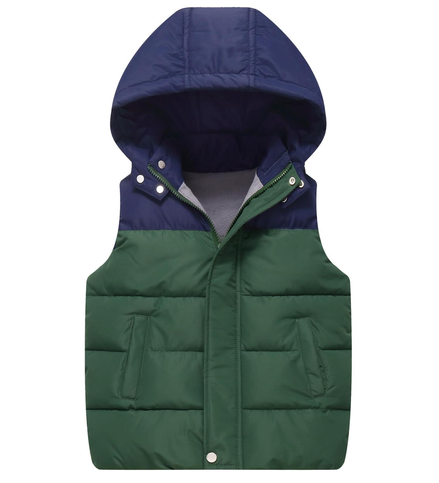 Happy Cherry Kids Winter Puffer Vest Jacket - Lightweight & Water Resistant Hoodie Gilet for Boys & Girls, Windproof Down Vest - 6-7 Years, Green - Buy Online on GoSupps.com