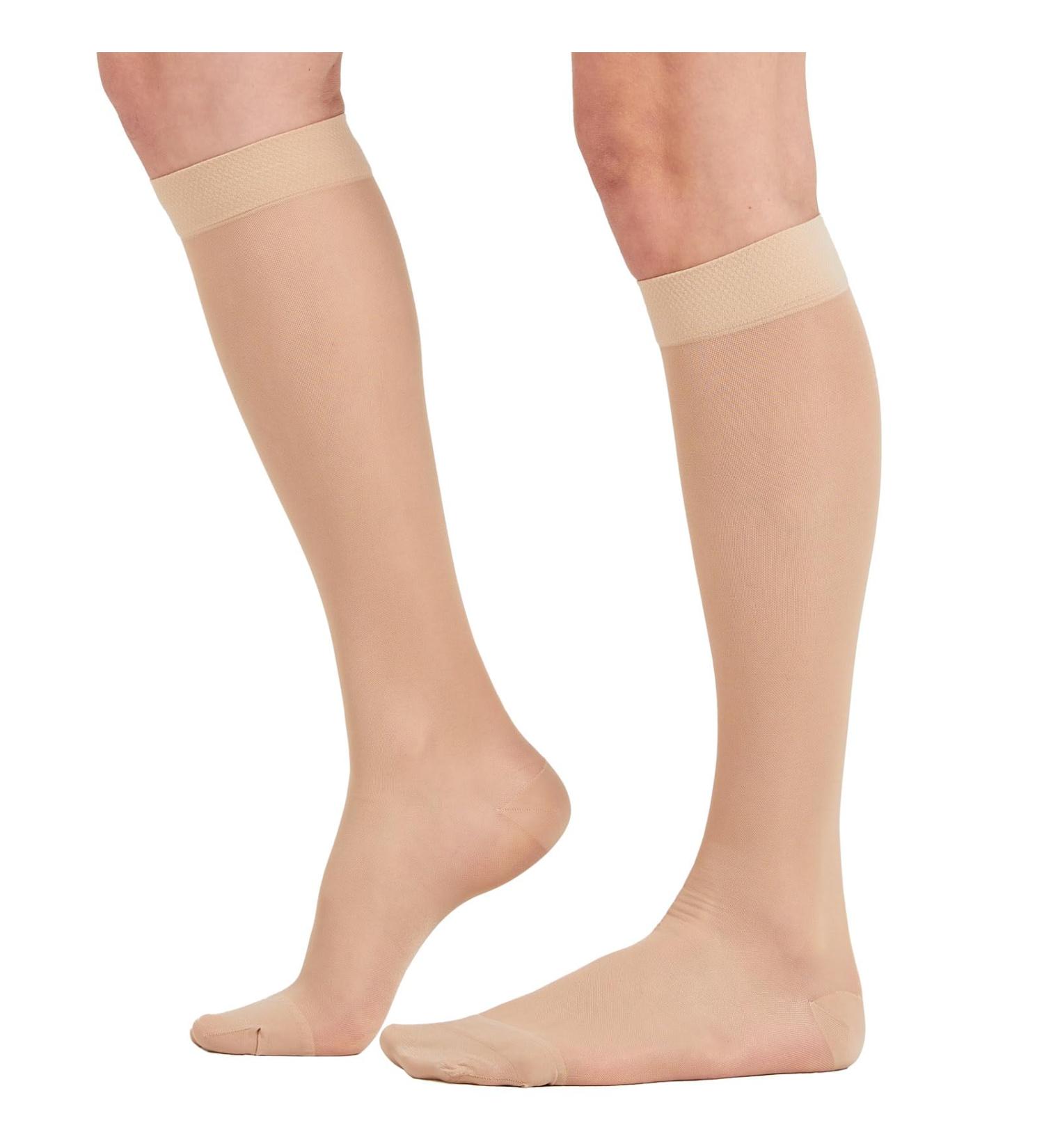 Buy 2 Pairs Sheer Compression Socks for Women - 15-20 mmHg Knee High Stockings for Support Circulation & Swelling Relief - Beige Medium - Buy Online on GoSupps.com
