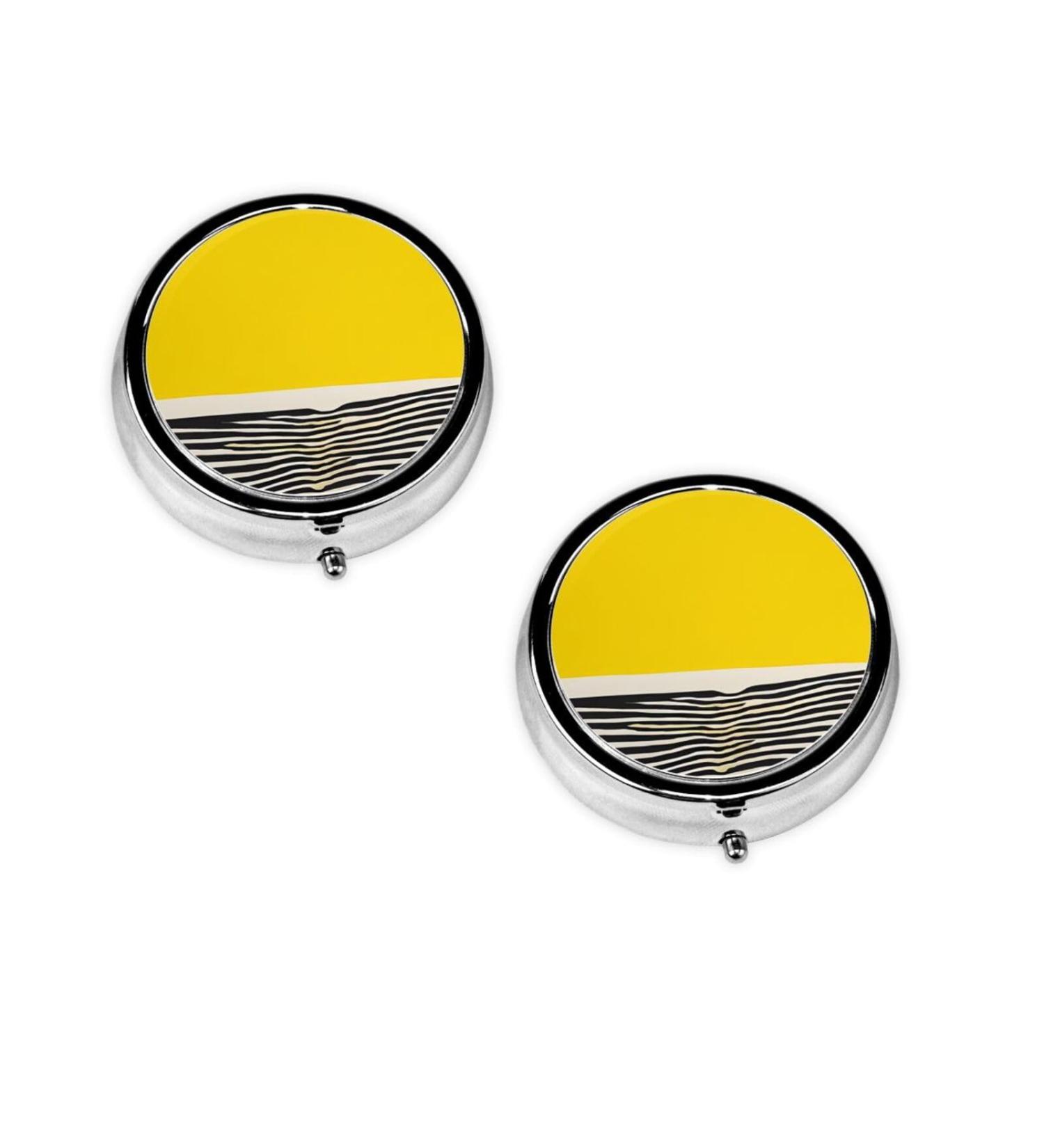 Mustard Yellow & Black Mini Round Pill Box | 3 Compartment Travel Organizer | Portable Medicine Case for Home & Office - Buy Online on GoSupps.com