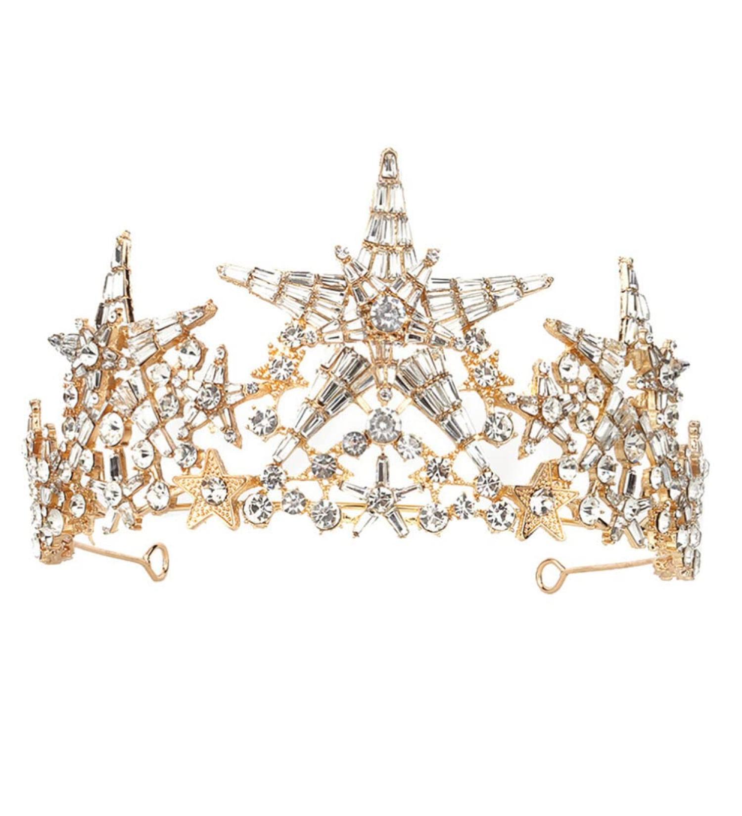 Lurrose Rhinestone Crown Tiara Headband for Brides & Girls - Golden Bridal Star Crown for Wedding Birthday Party & Prom - Buy Online on GoSupps.com
