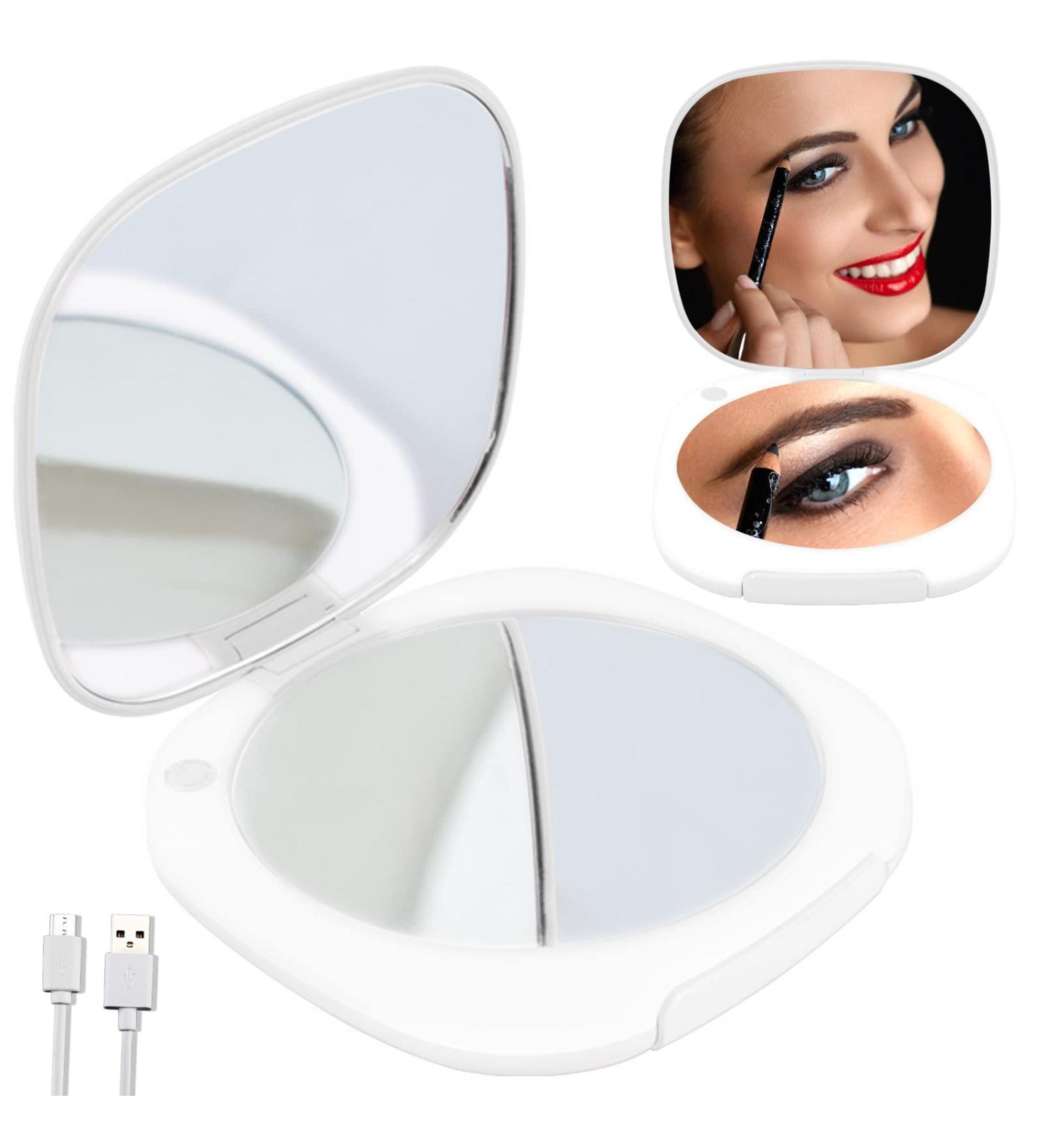 BERRYUP Compact LED Travel Makeup Mirror 1X/10X Magnification | Dimmable Brightness, Rechargeable & Portable Handheld Mirror - White - Buy Online on GoSupps.com