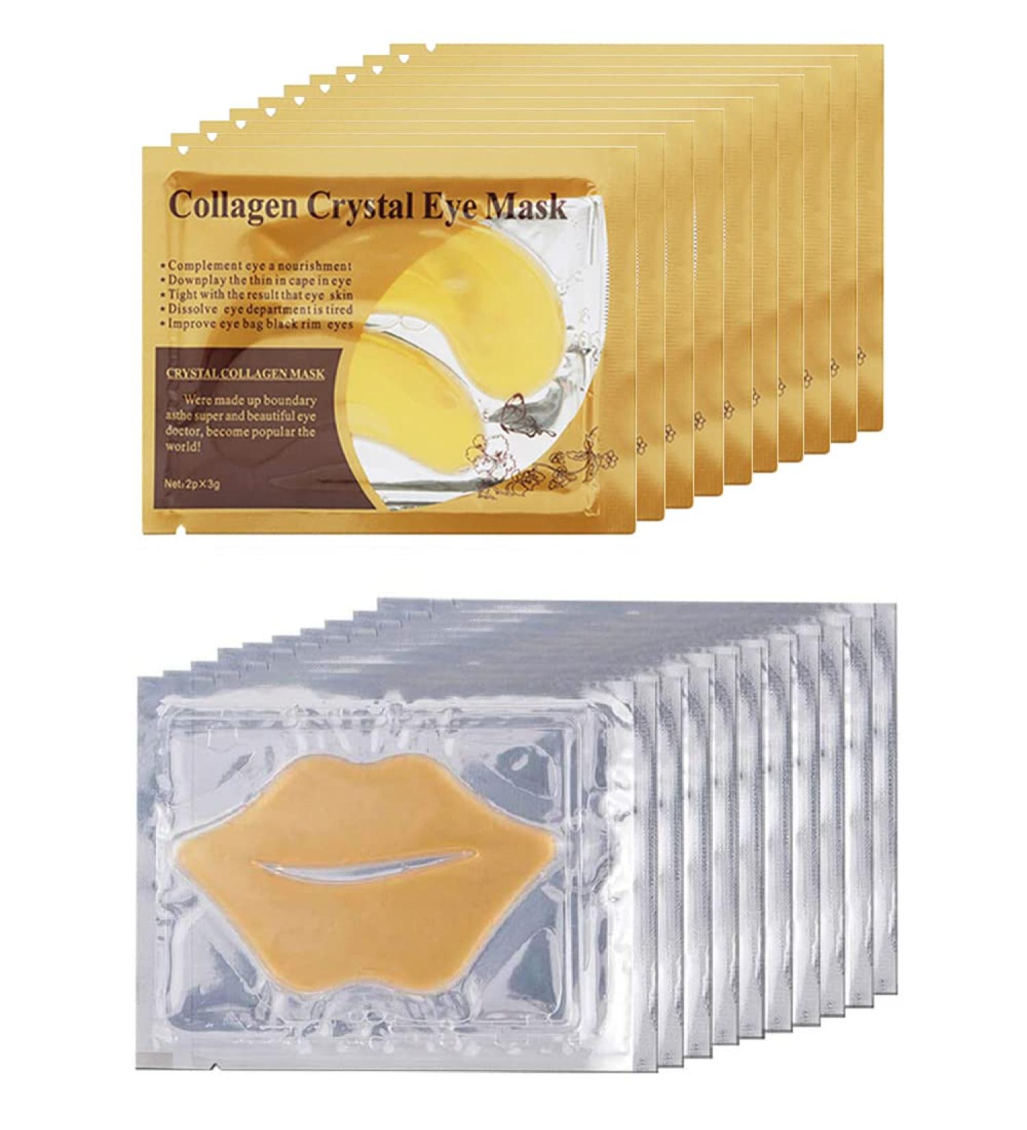 10 Pairs Collagen Eye Mask and 10 Pcs Collagen Lip Mask Anti Aging Eye and Lip Mask Collagen Crystal Mask Set (Gold) - Buy Online on GoSupps.com